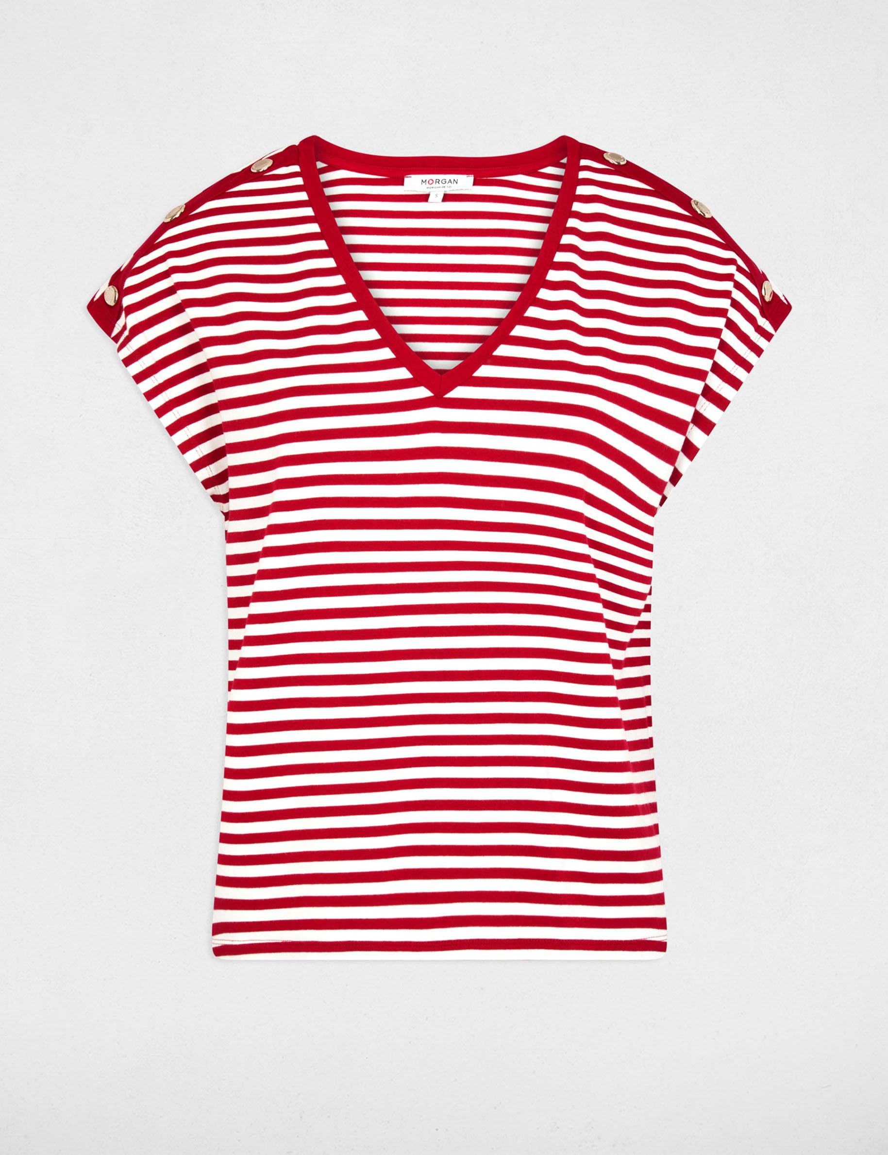 T-shirt ray&eacute; col v blanc femme