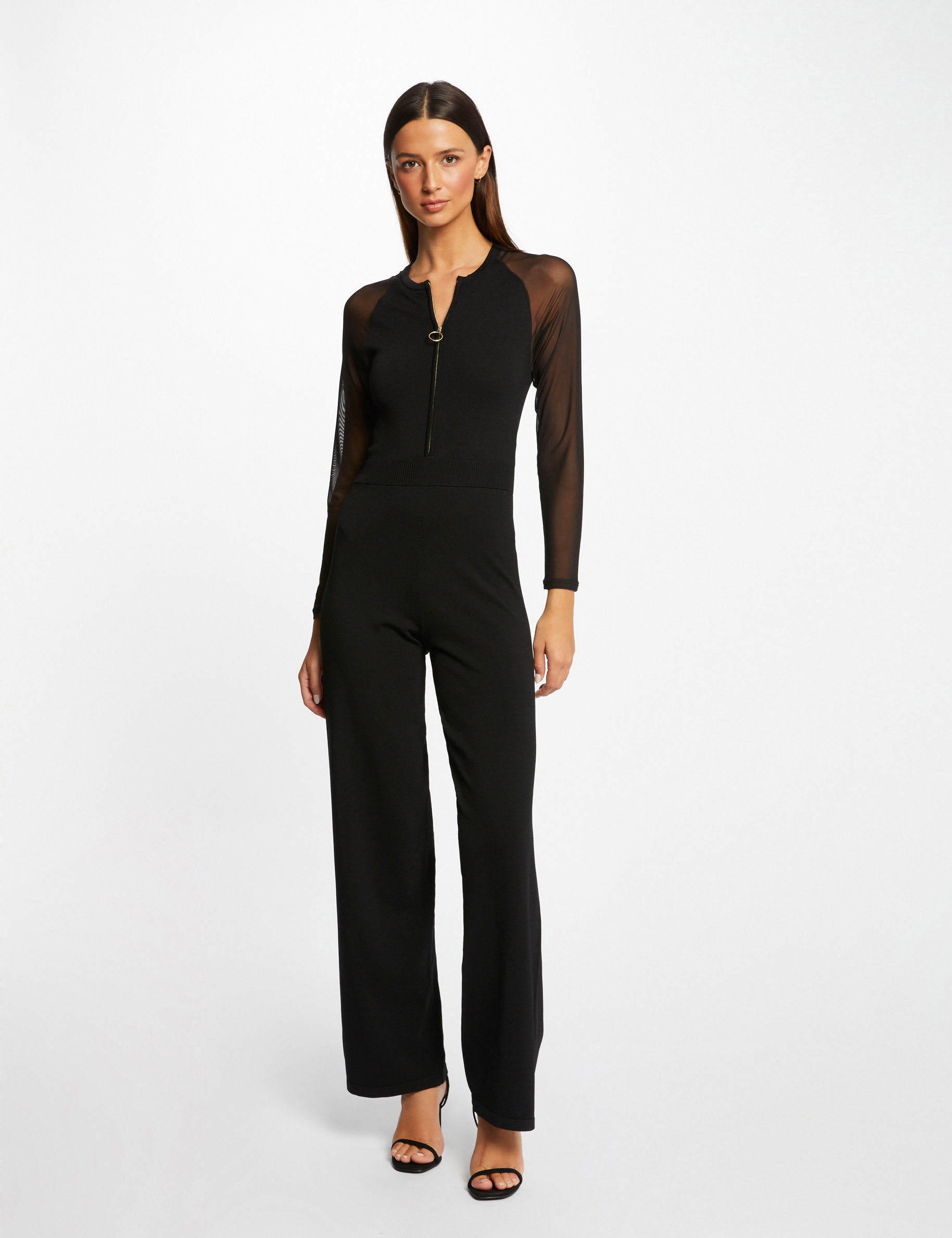 combinaison cintree zippee en tricot noir femme Combinaison cintrée zippée en tricot noir femme