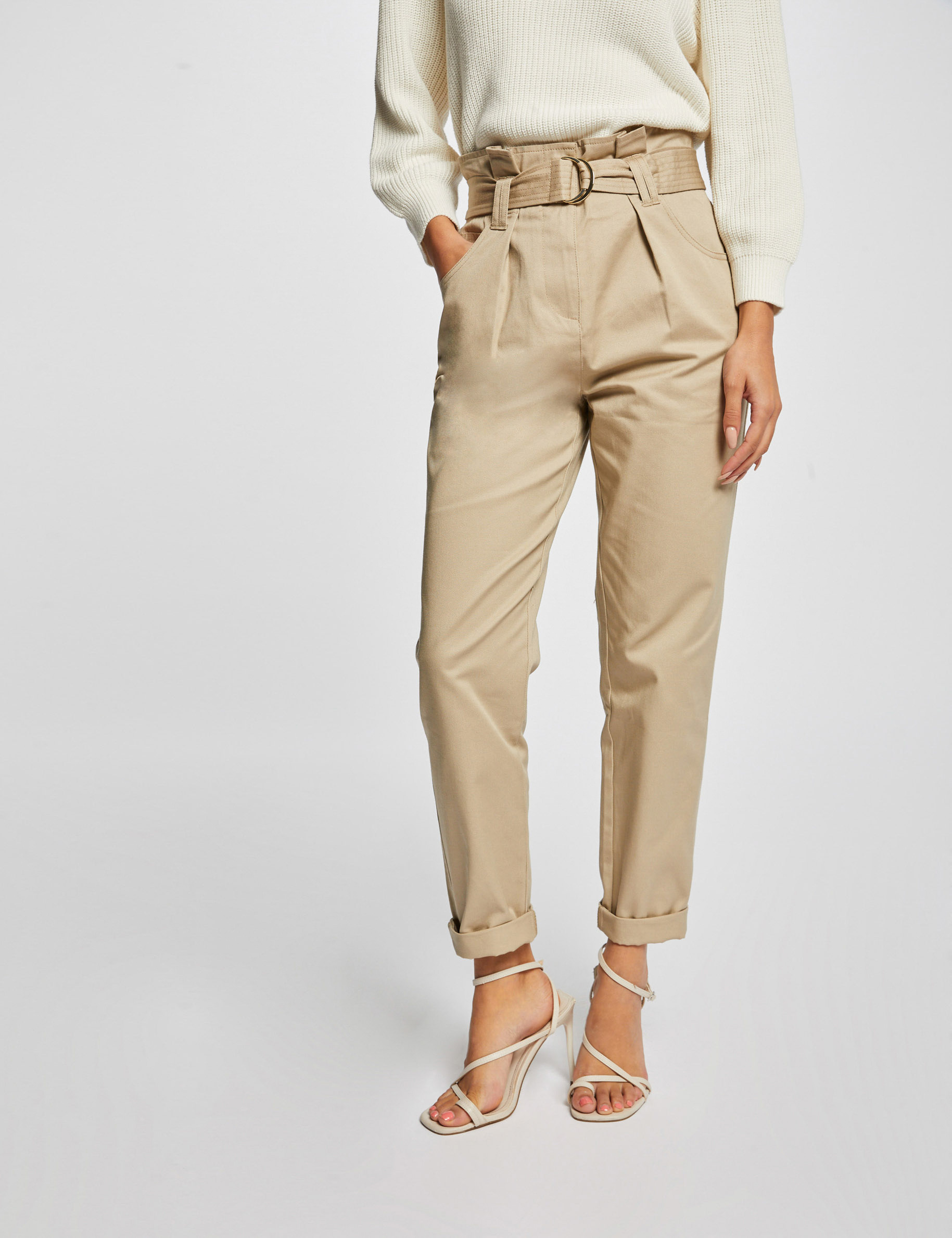 Pantalon carotte top femme beige