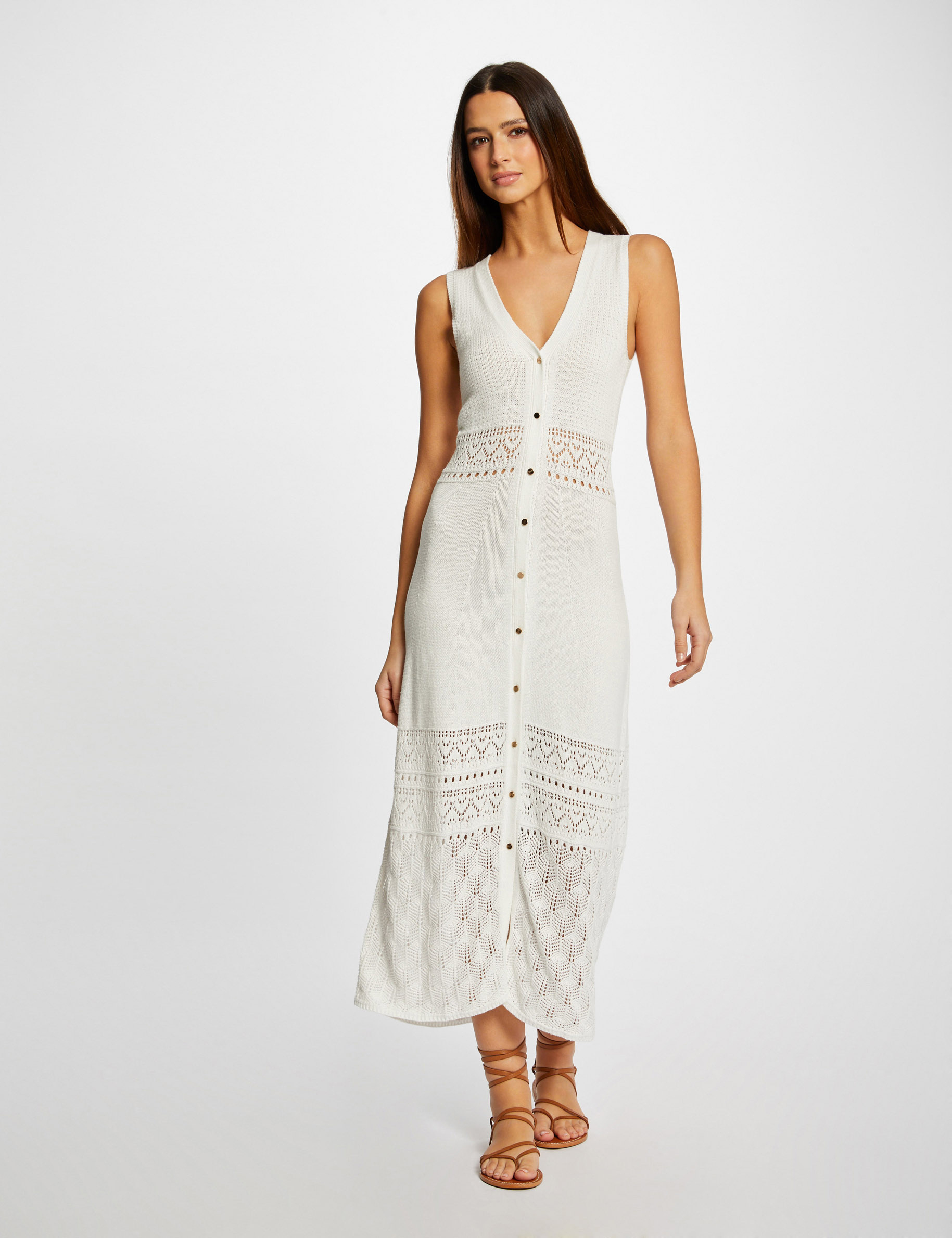 Robe pull longue droite sans manches ecru femme Robe pull longue droite sans manches ecru femme