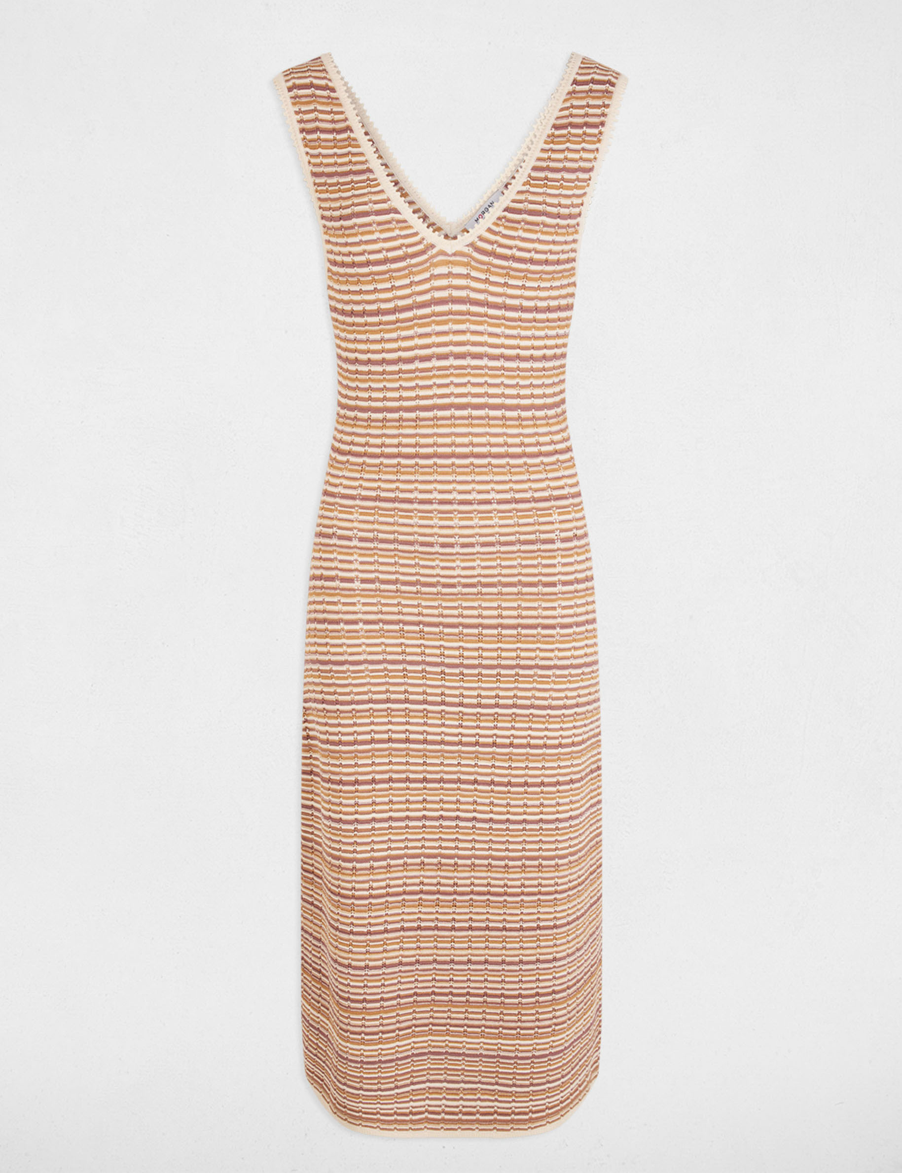 Robe tricot col v beige femme