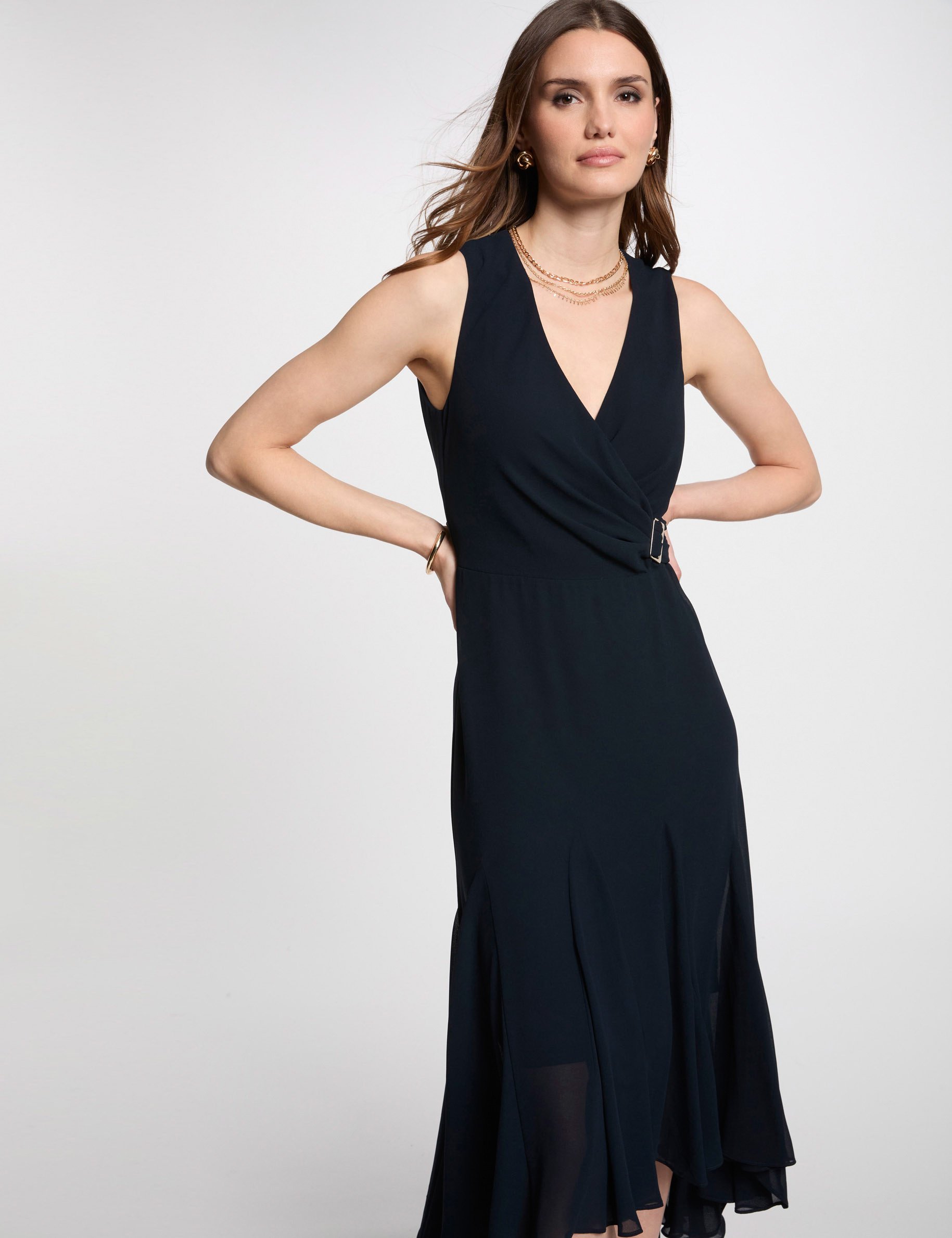 robe midi droite fluide bleu marine femme Robe midi droite fluide bleu marine femme