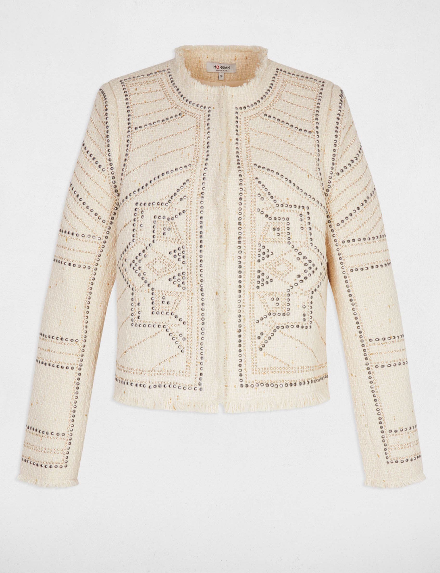 Veste droite clout&eacute;e ivoire femme
