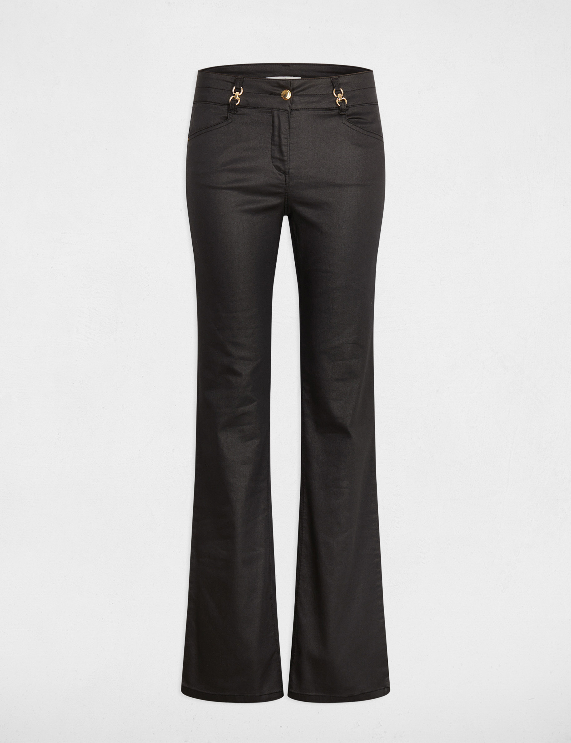 Pantalon bootcut enduit noir femme