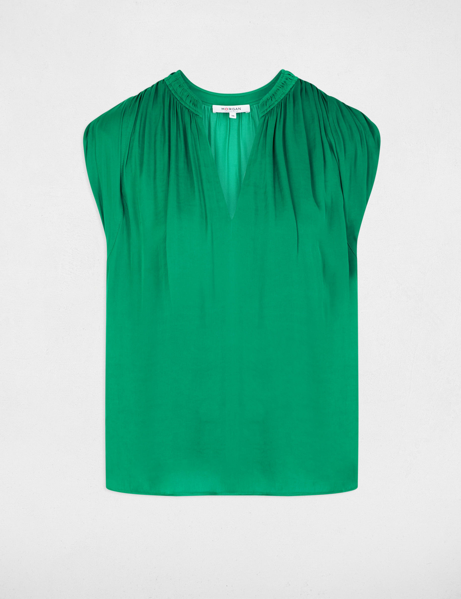 Blouse manches courtes satin vert prairie femme