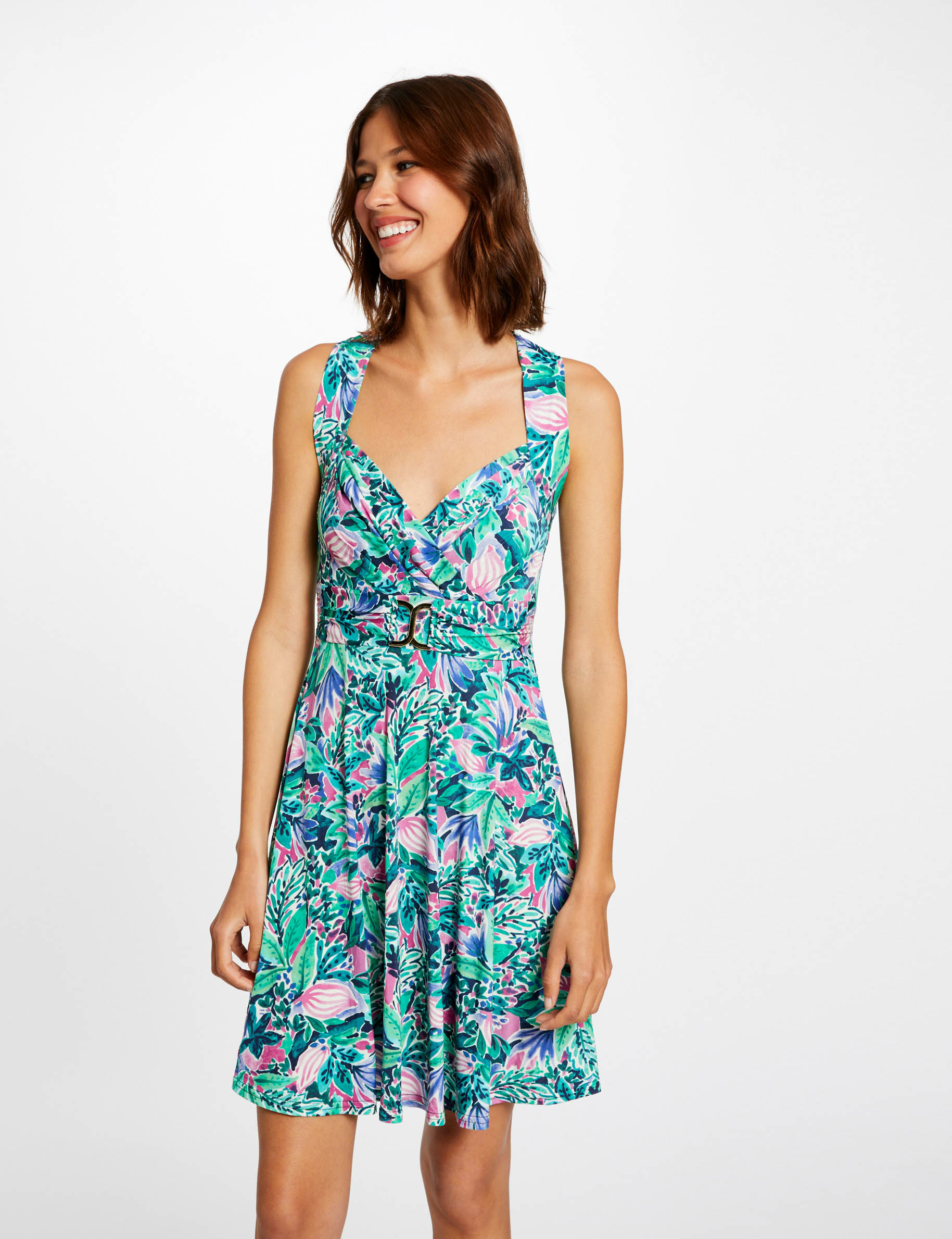 Robe droite imprimé végétal multico femme Robe droite imprimé végétal multico femme