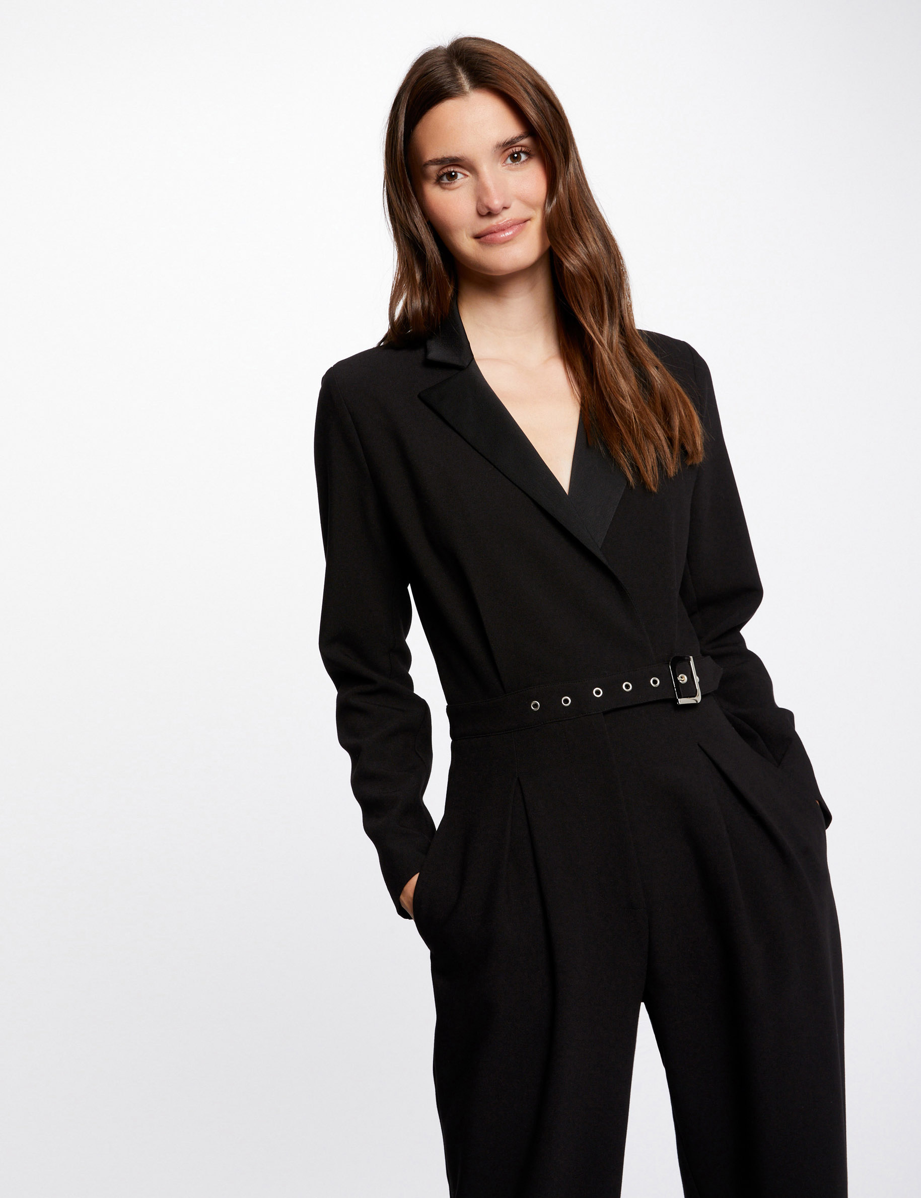Combinaison droite ceinturée noir femme