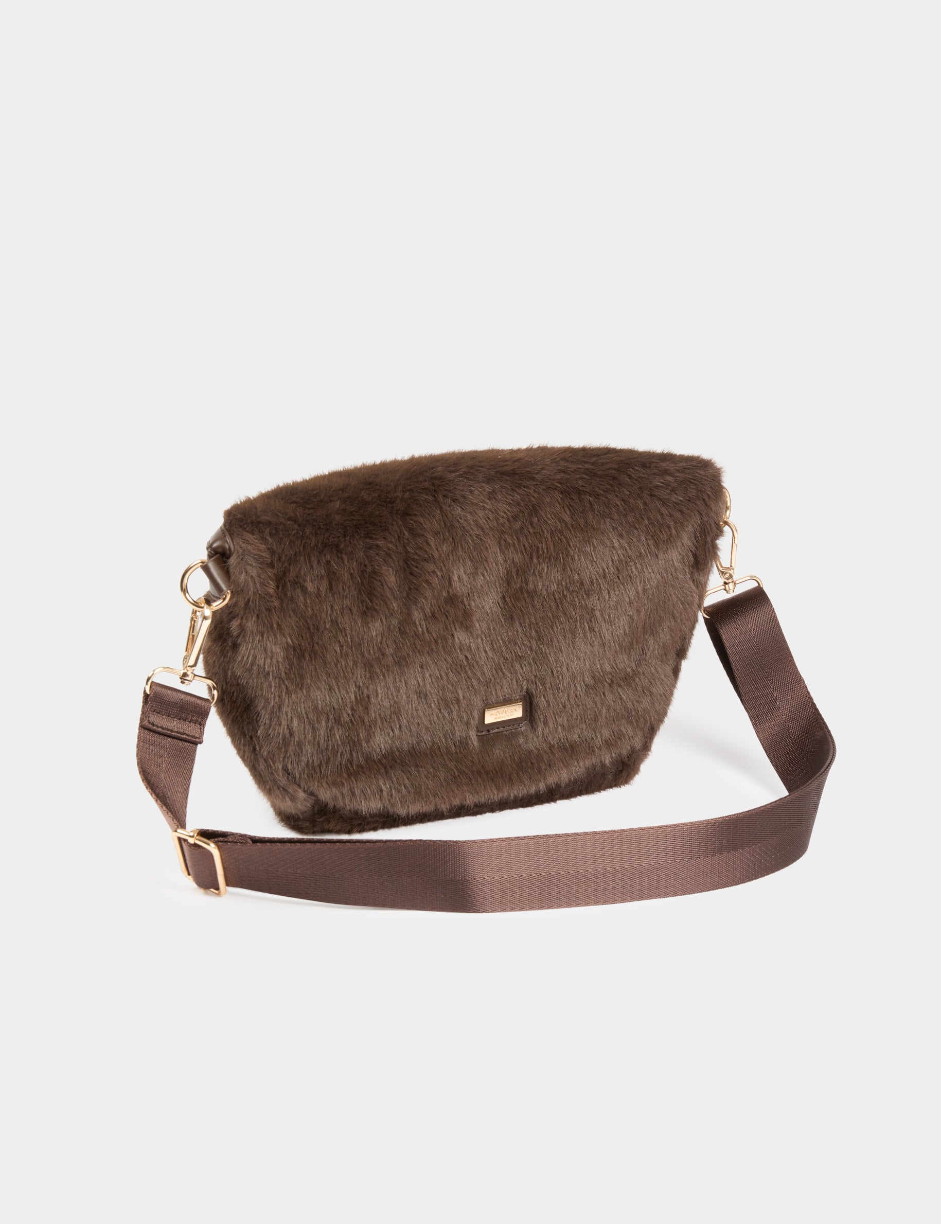 Sac banane fausse fourrure marron fonc&eacute; femme