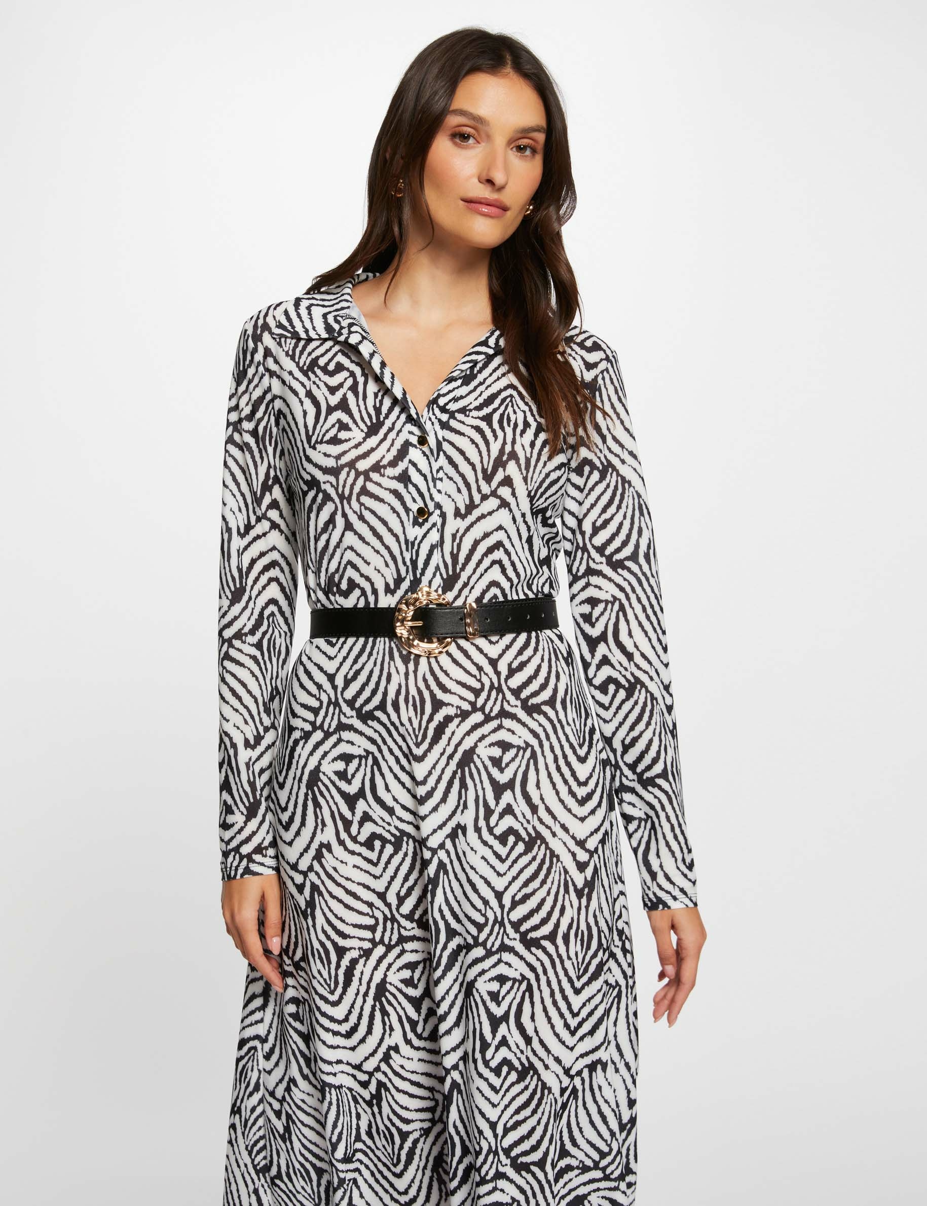 Robe midi droite imprim&eacute;e multico femme