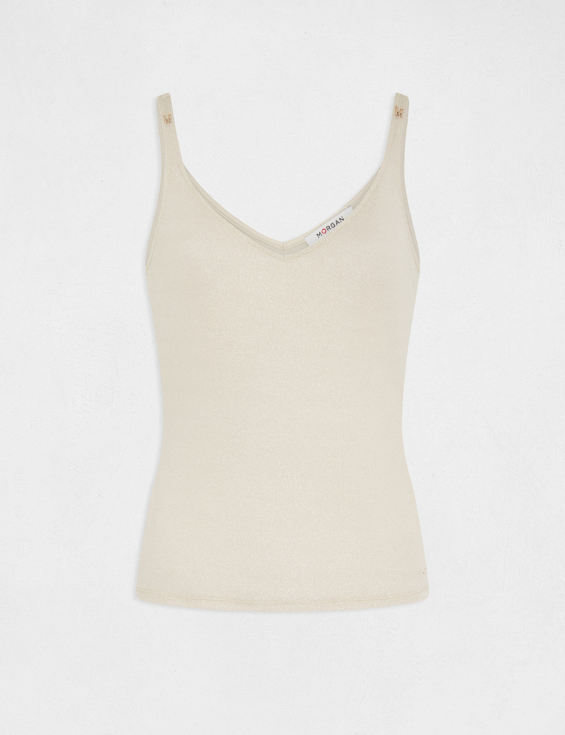 debardeur col en v fils metallises ivoire femme Débardeur col en V fils métallisés ivoire femme