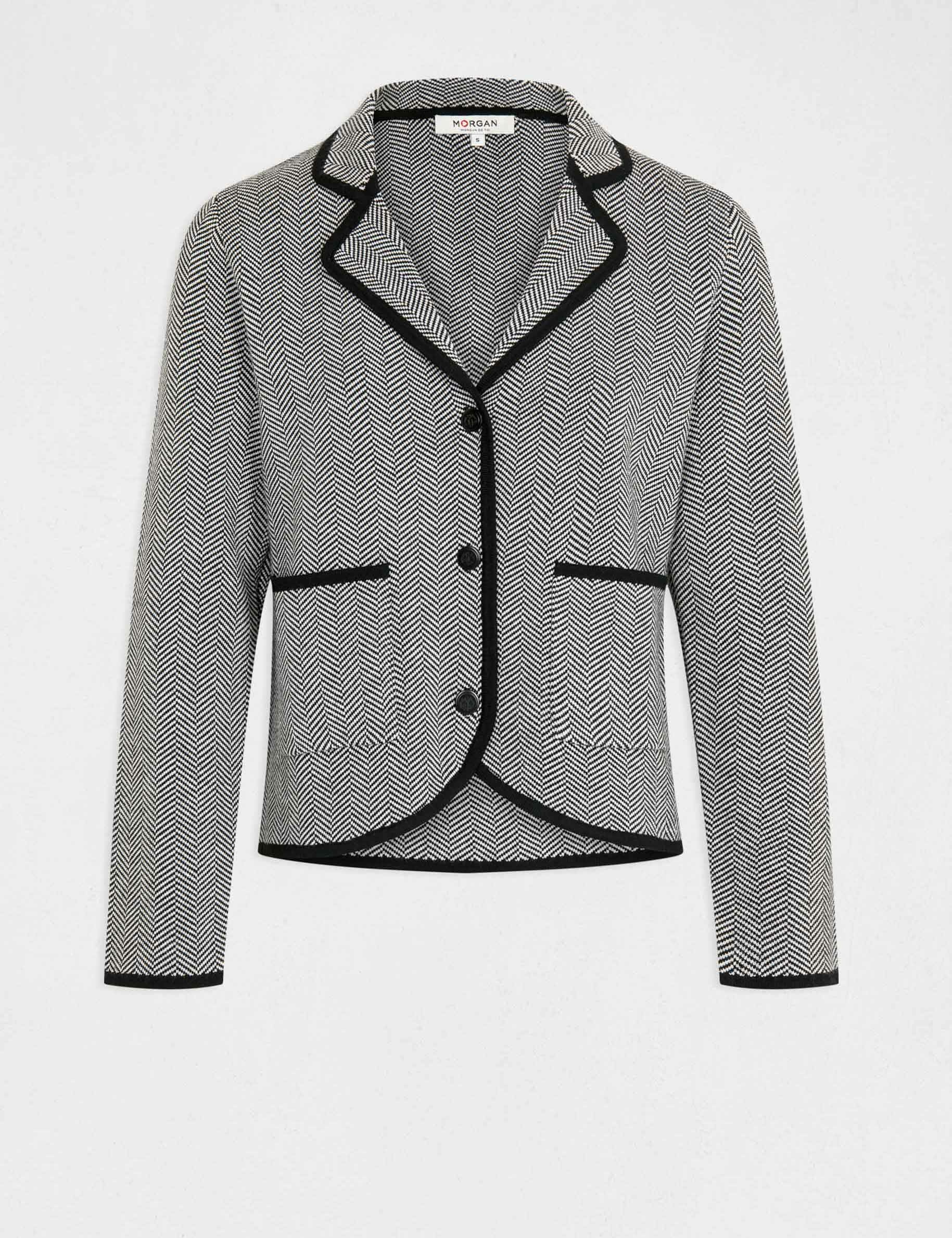 veste tricot imprime chevron noir femme Veste tricot imprimé chevron noir femme