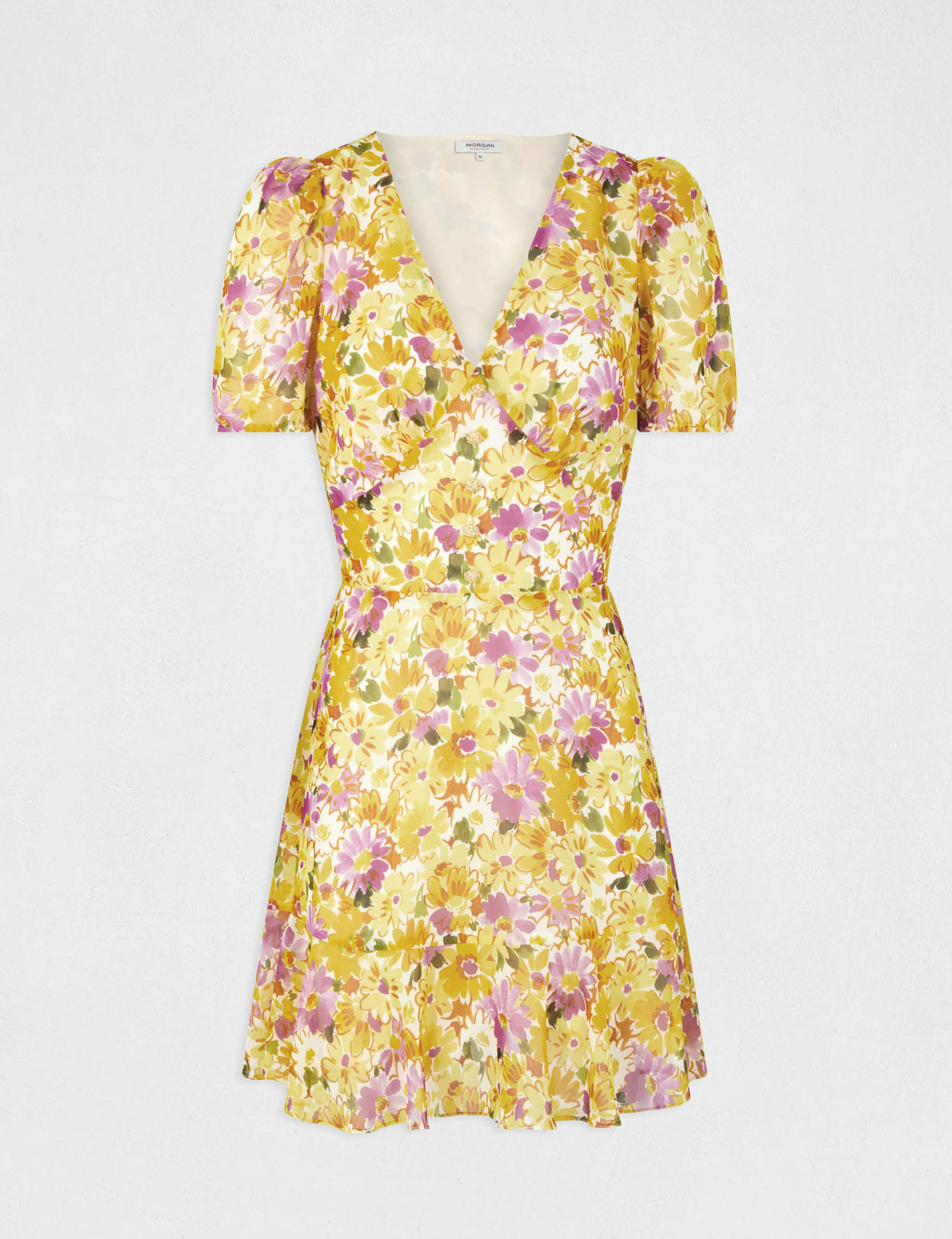 Robe trapèze à volants imprimé floral multico femme Robe trapèze à volants imprimé floral multico femme
