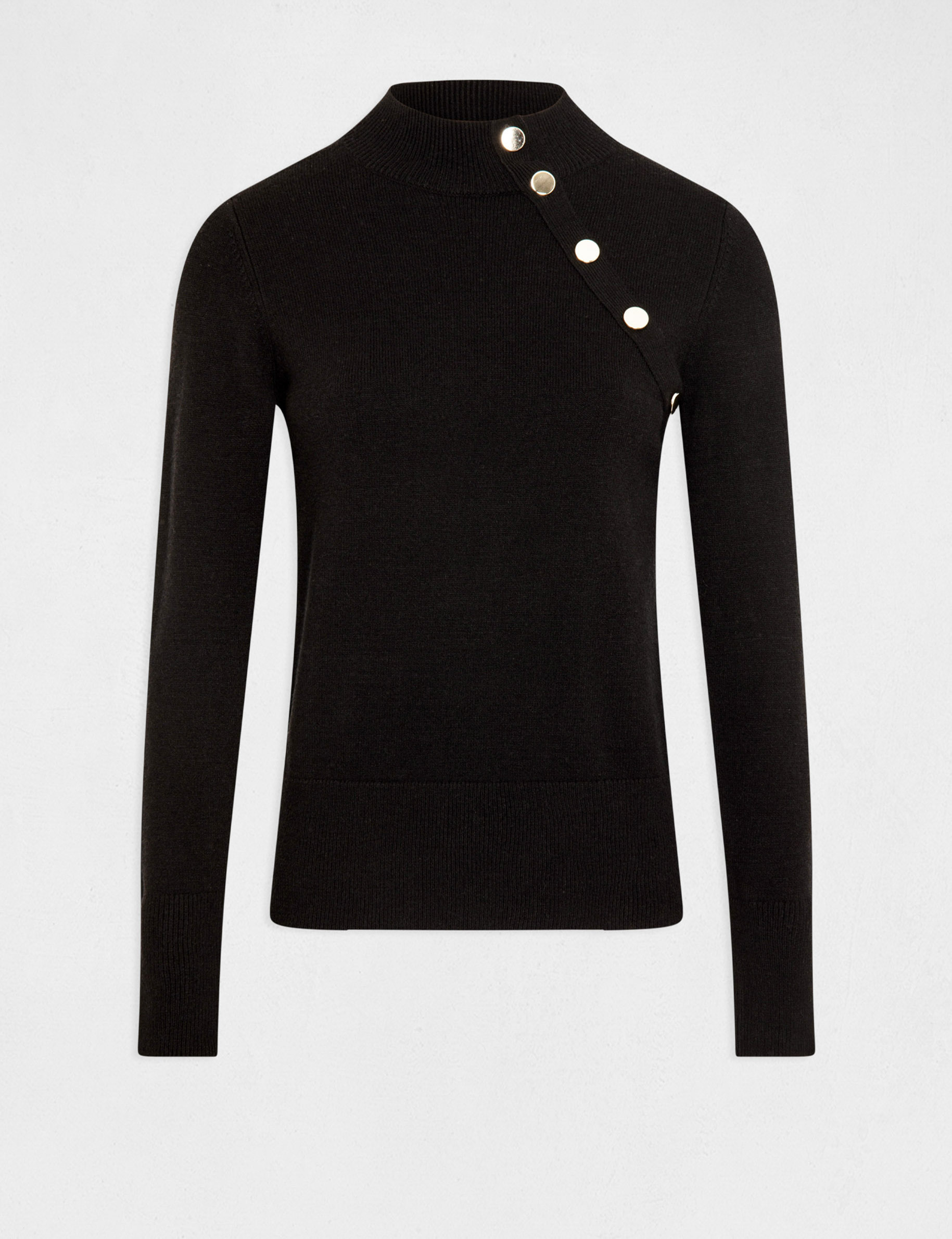 pull manches longues boutons decoratifs noir femme Pull manches longues boutons décoratifs noir femme