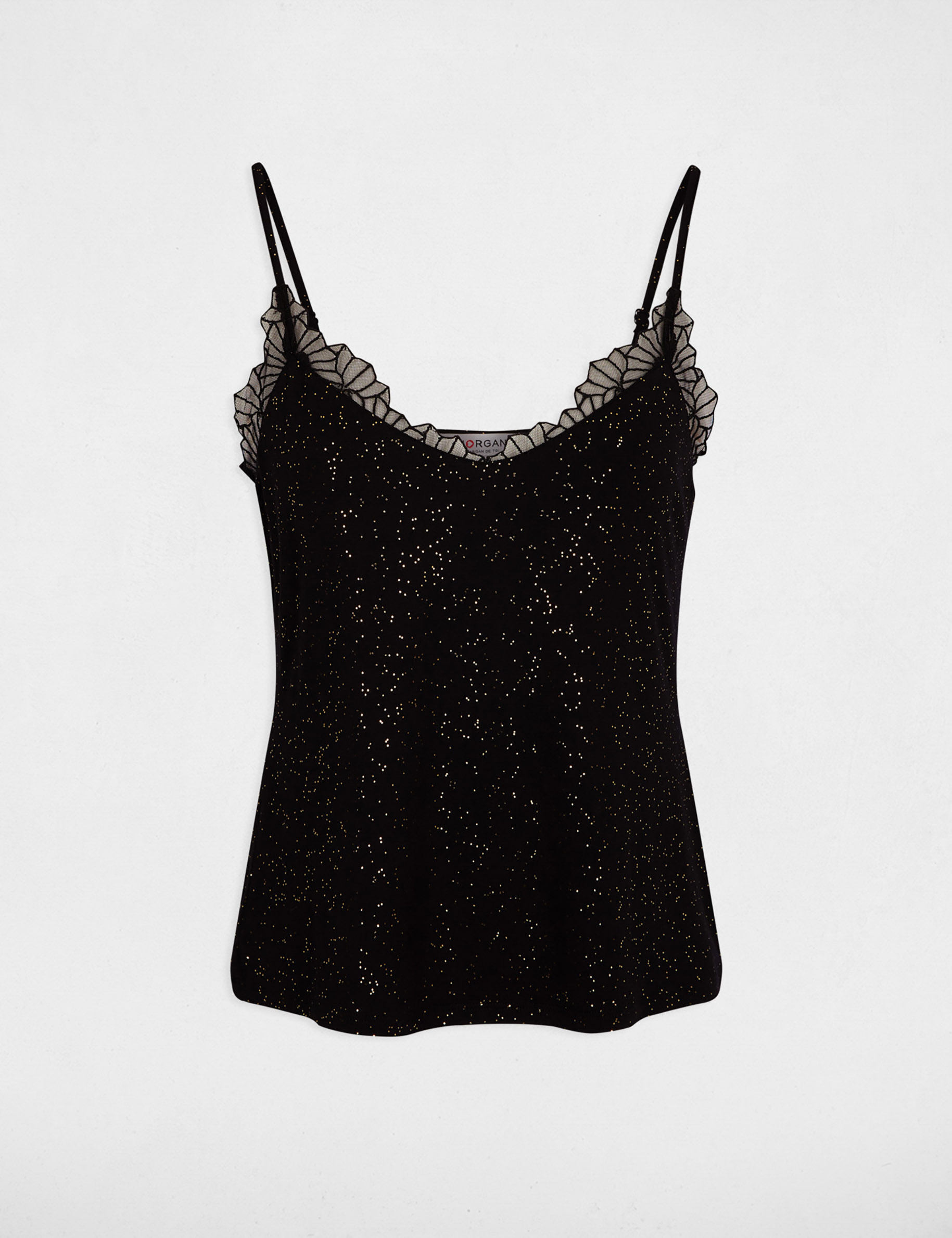 Top dentelle col v noir femme