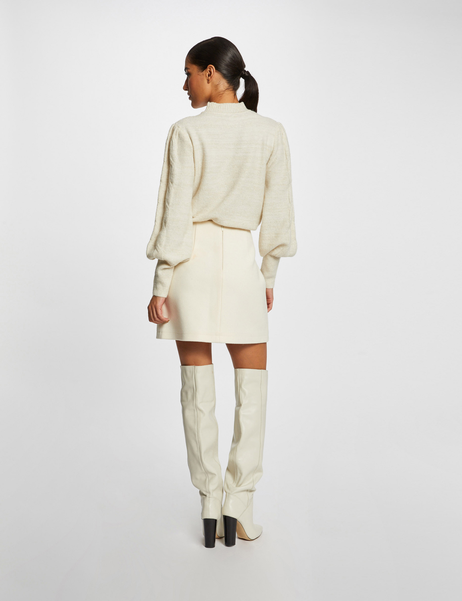 Pull manches longues avec col montant ivoire femme Pull manches longues avec col montant ivoire femme