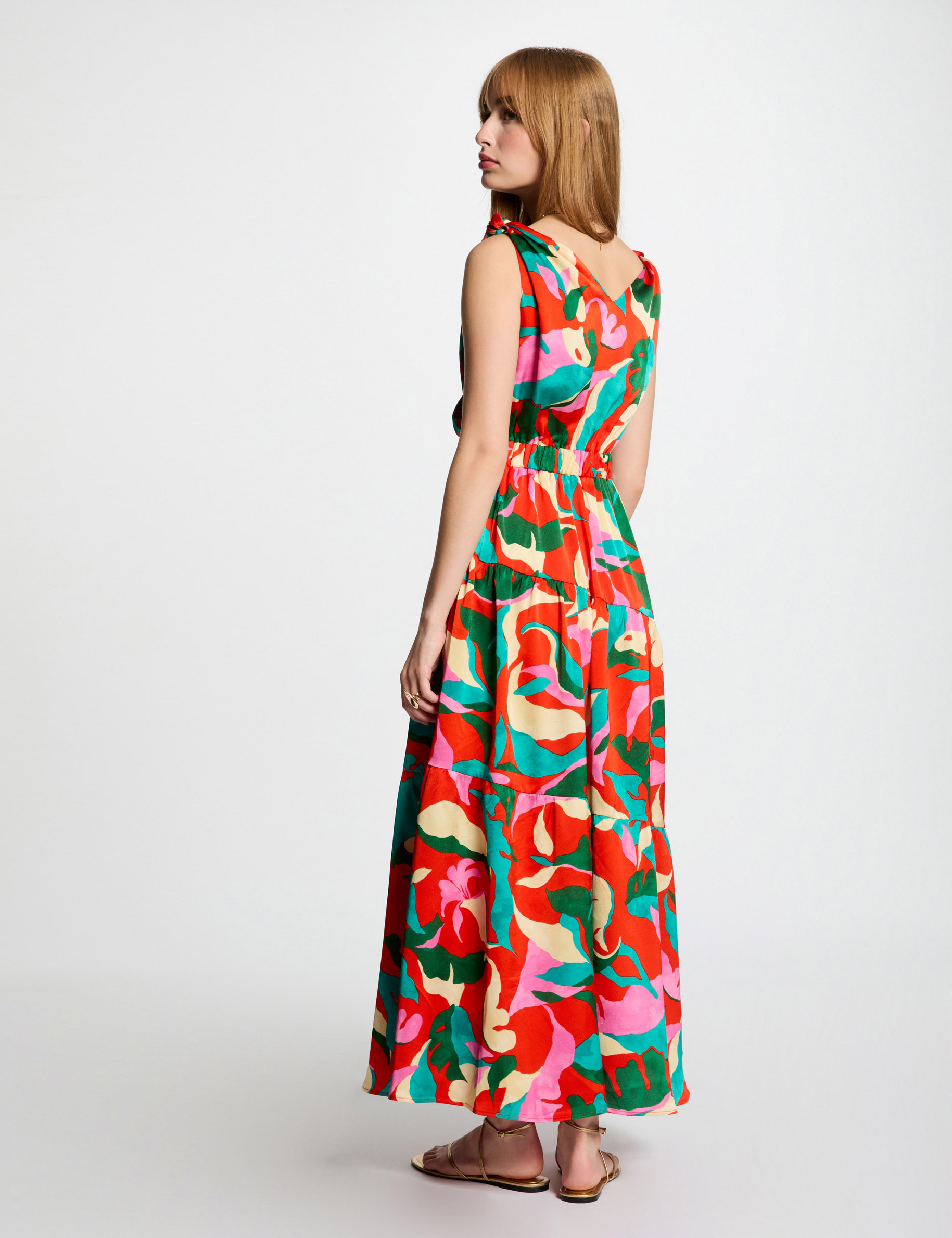 Robe longue droite imprim&eacute;e multicolore femme