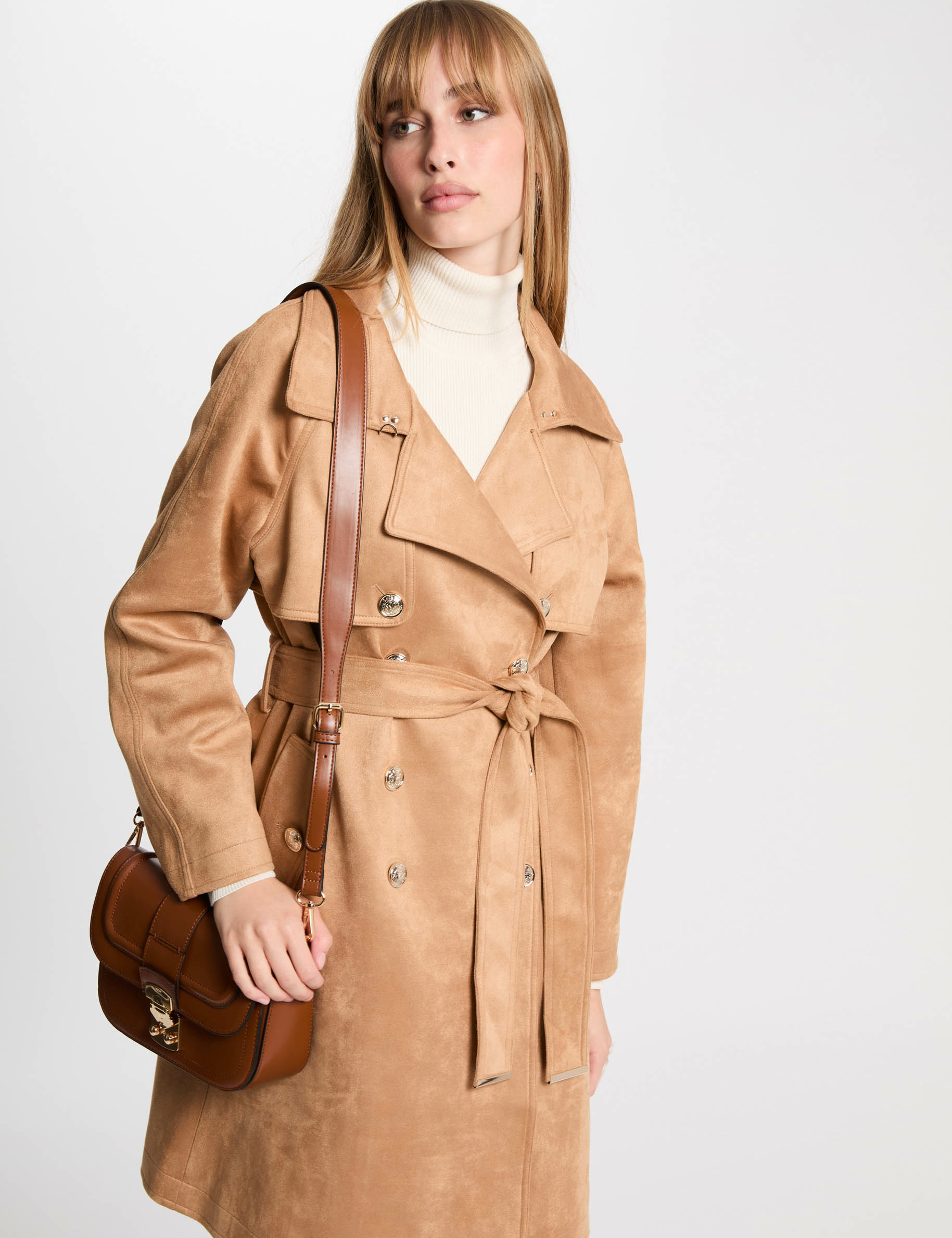 trench long suedine marron clair femme Trench long suédine marron clair femme