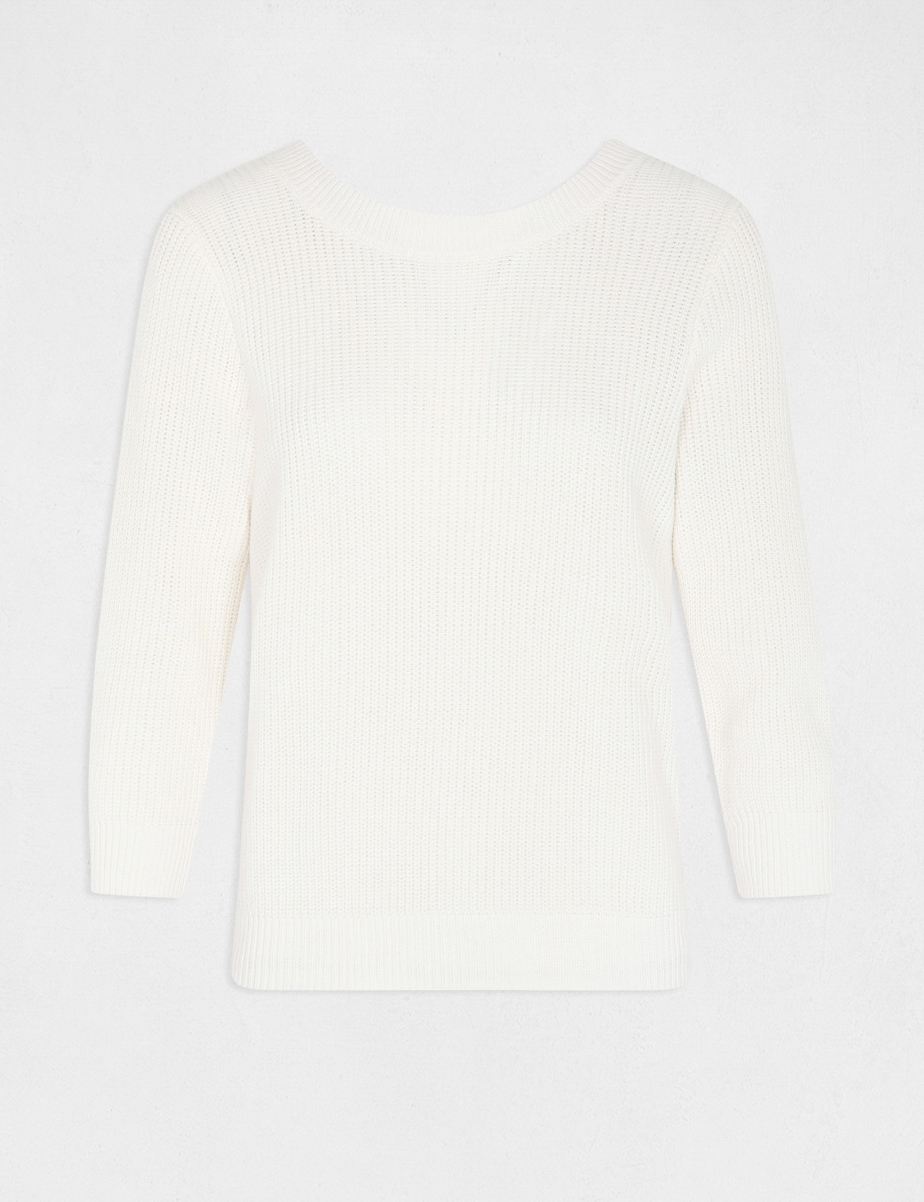 Pull manches 3/4 avec dos en V ivoire femme Pull manches 3/4 avec dos en V ivoire femme