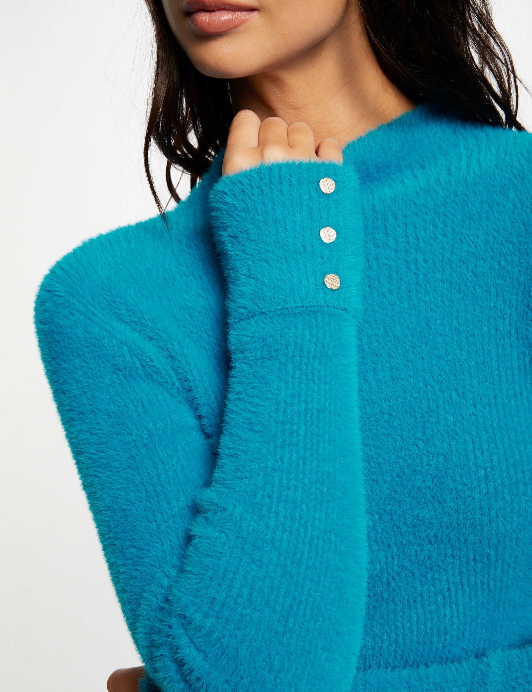 Pull manches longues maille duveteuse bleu femme Morgan