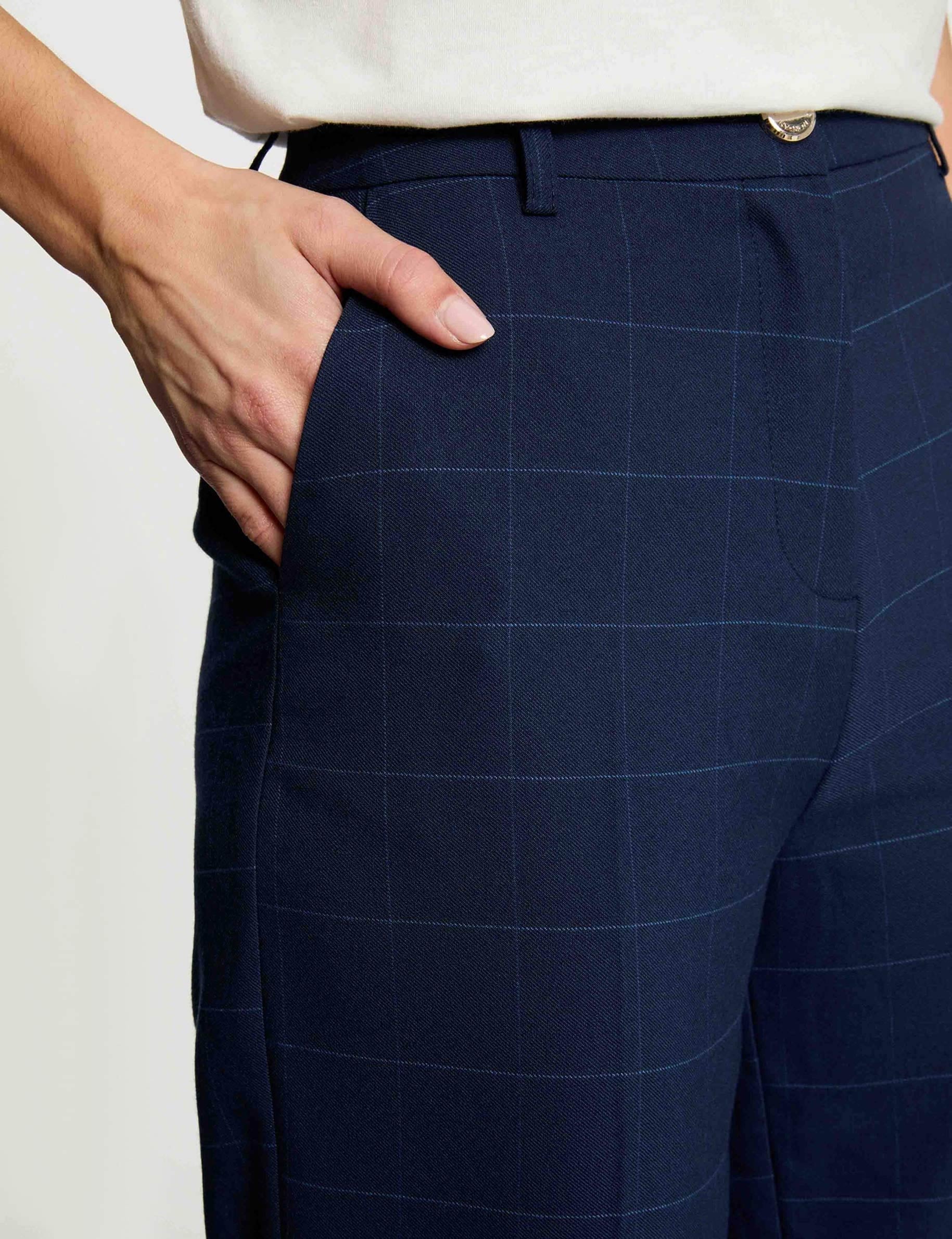 Pantalon taille haute bleu marine femme