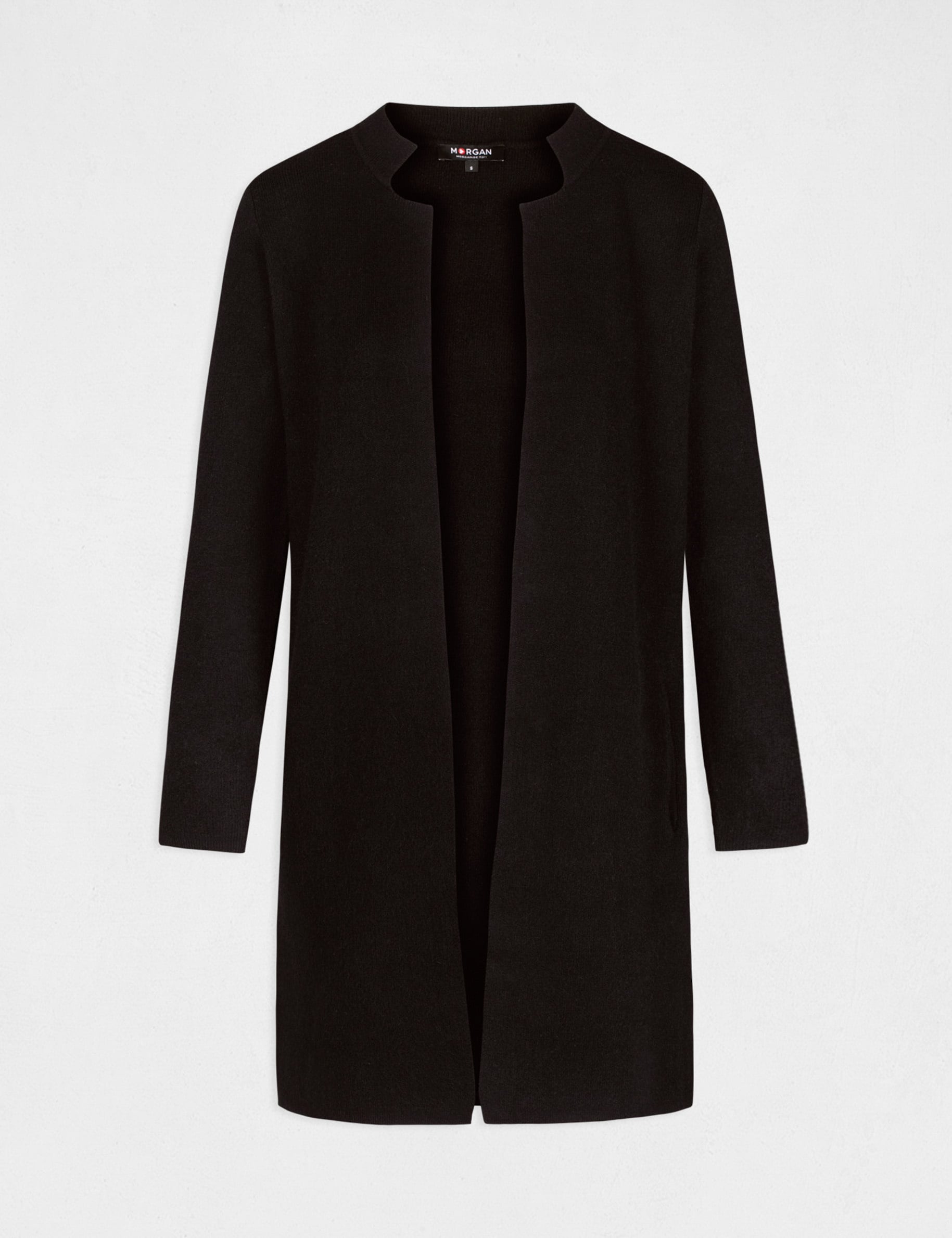 Gilet droit &agrave; col crant&eacute; gris fonc&eacute; femme