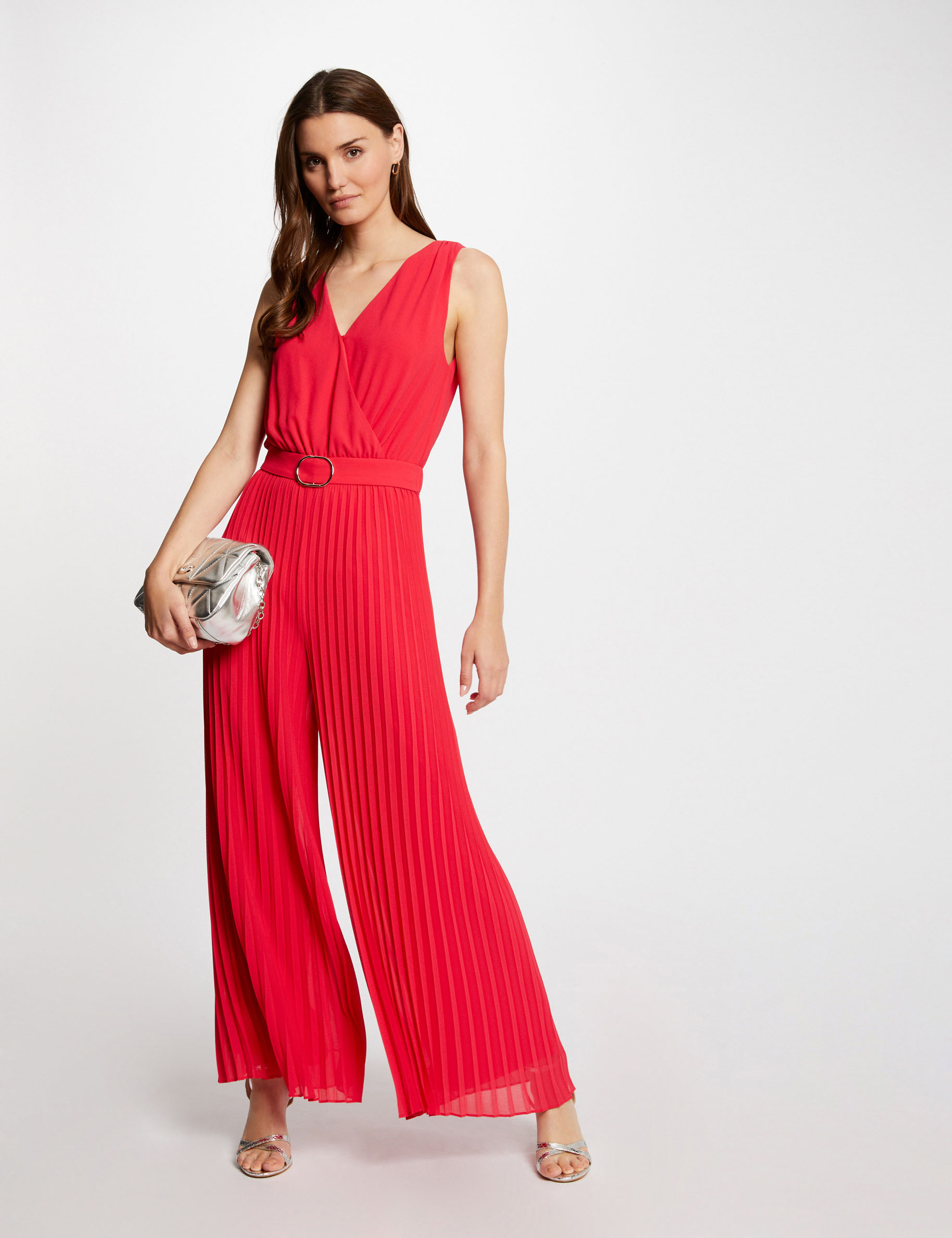 Combinaison Morgan Femme Imprimé Floral - Col Cache-Cœur, Ceinture Boucle, Sans Manches Élégante