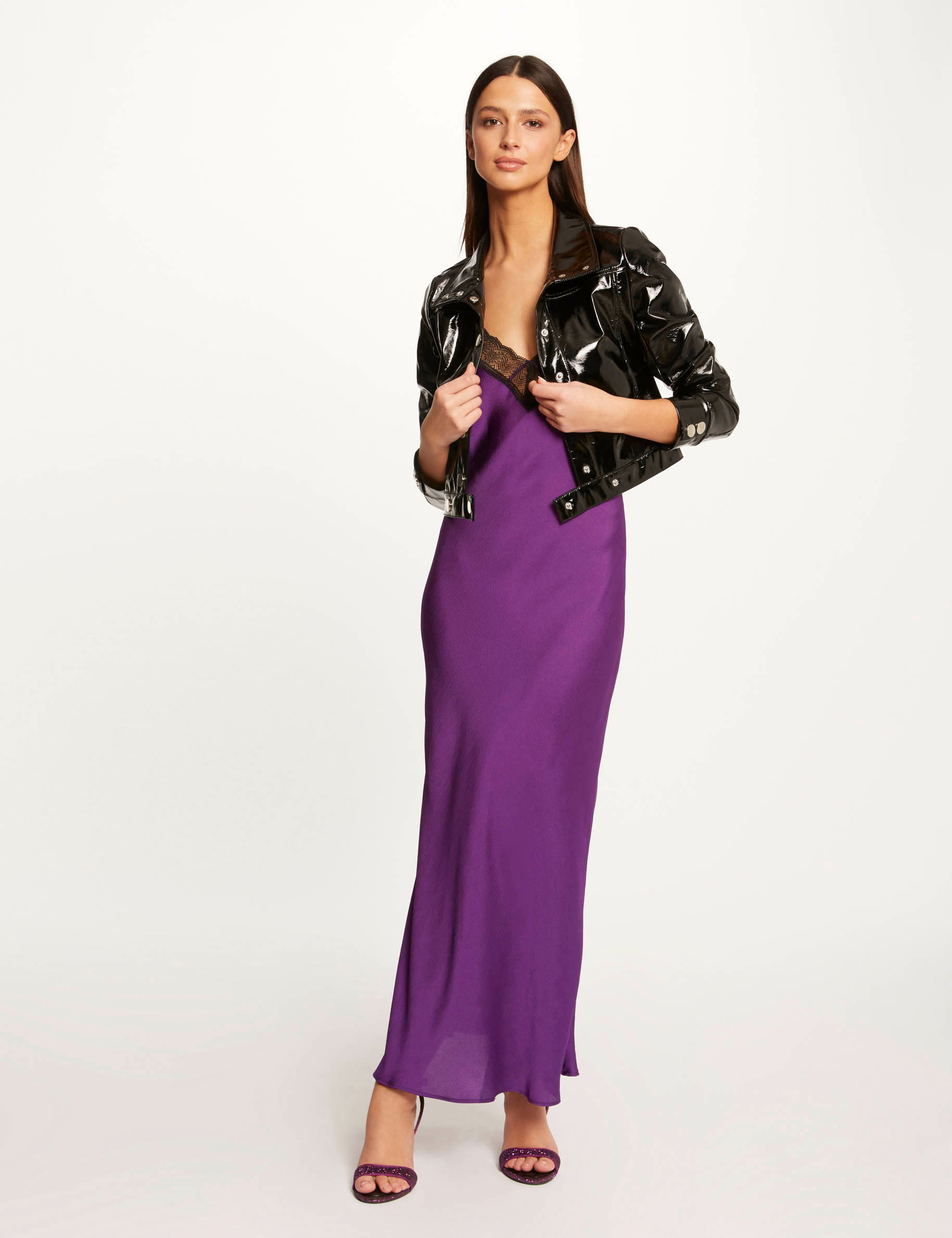 Blouson court droit aspect vinyle noir femme Blouson court droit aspect vinyle noir femme