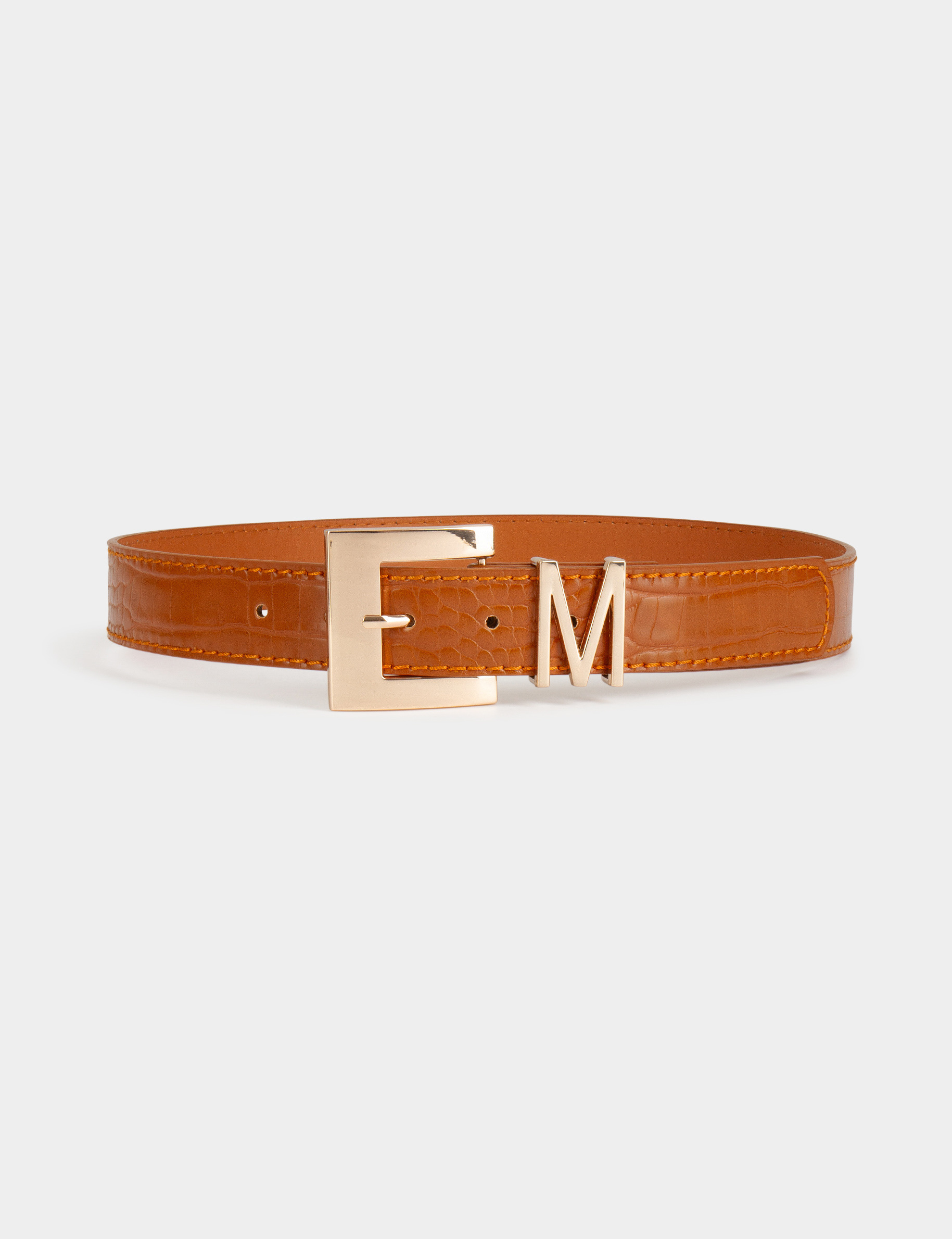 Ceinture passant M aspect croco caramel femme