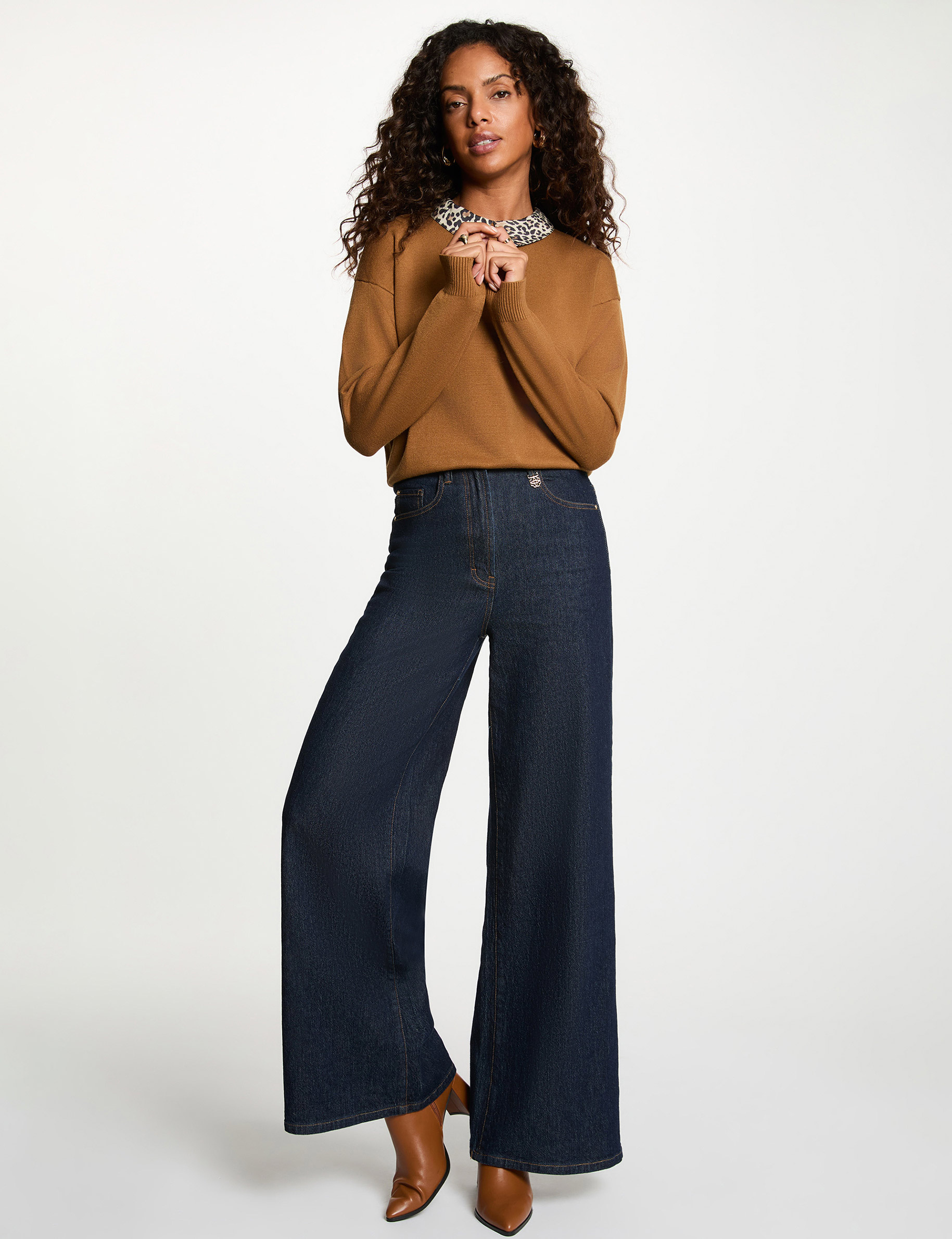 Pull col l&eacute;opard camel femme