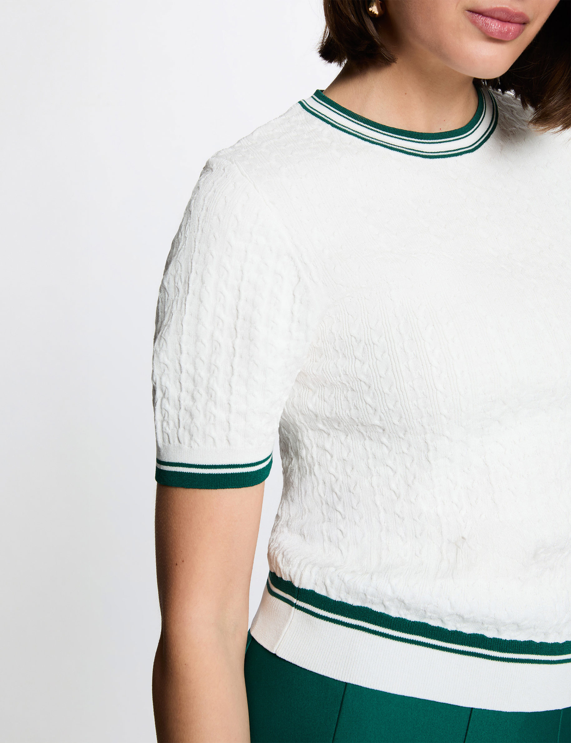 Pull fin manches courtes vert femme