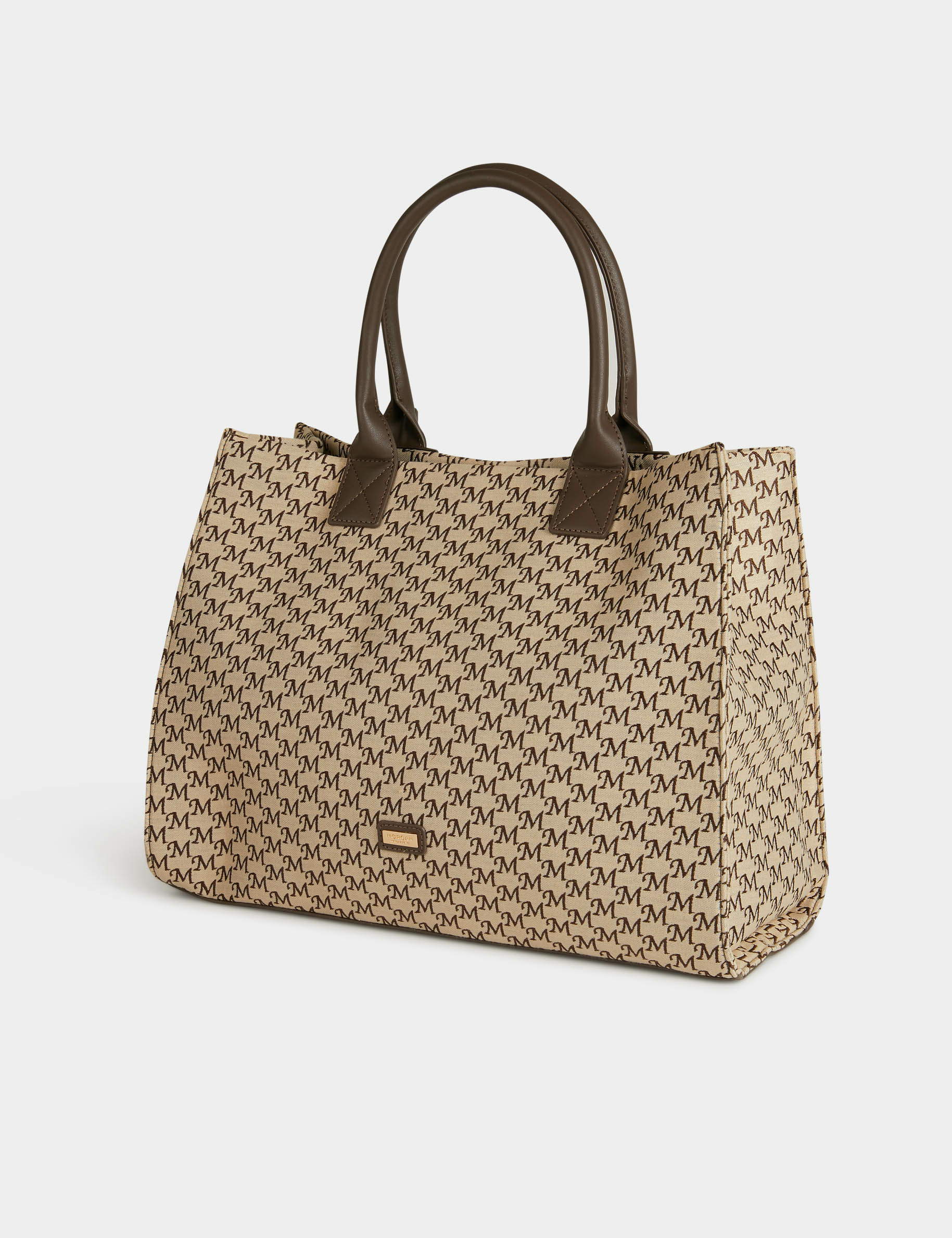 Sac cabas imprimé monogramme beige femme Sac cabas imprimé monogramme beige femme