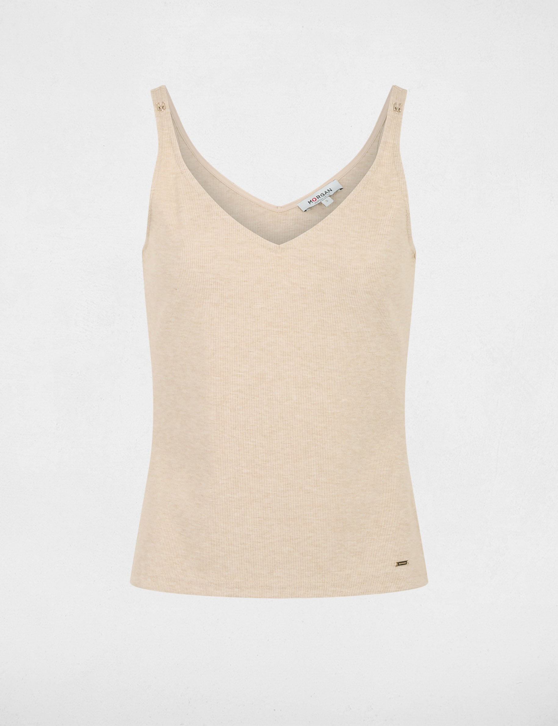 D&eacute;bardeur col v beige femme