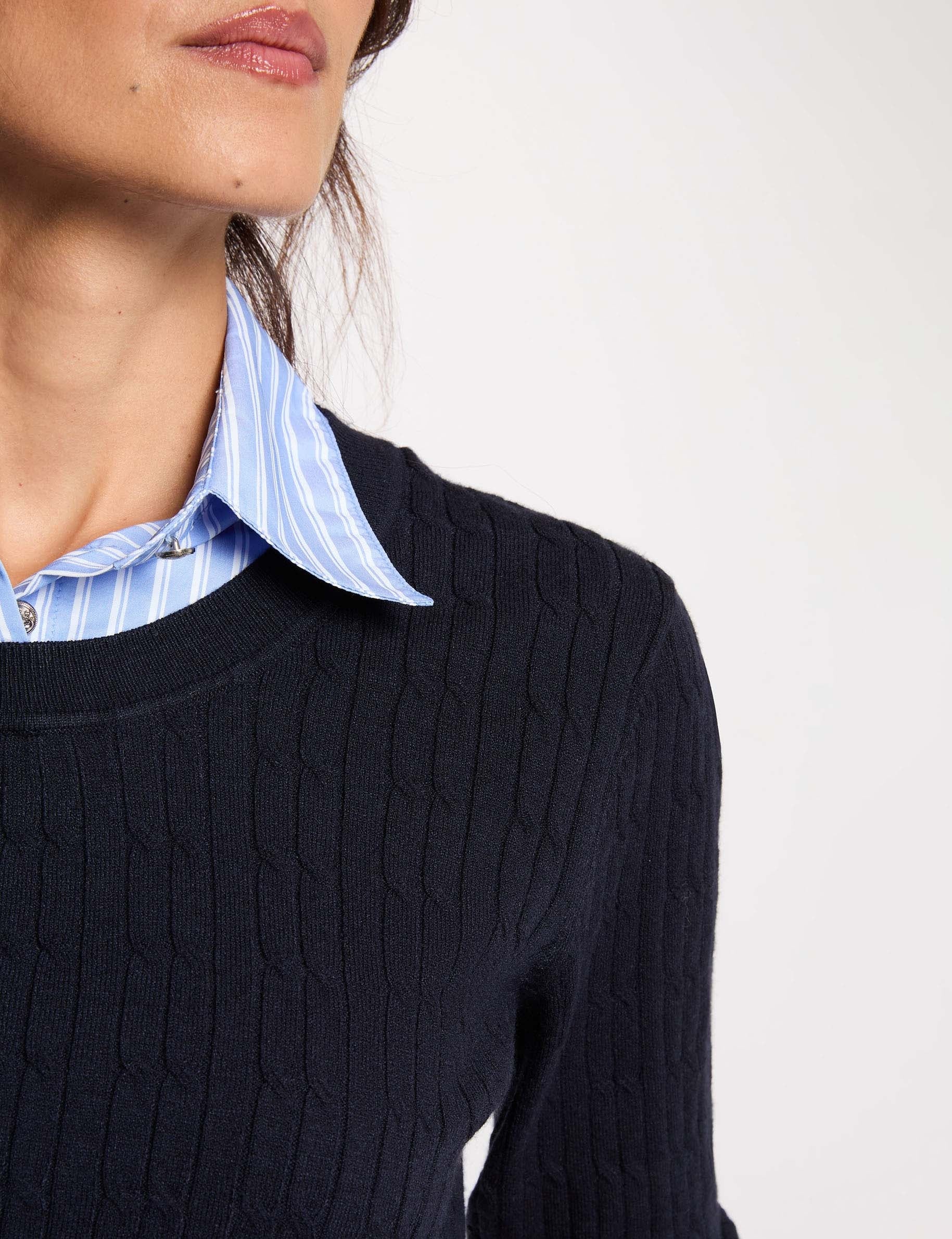 Pull col &agrave; revers bleu marine femme