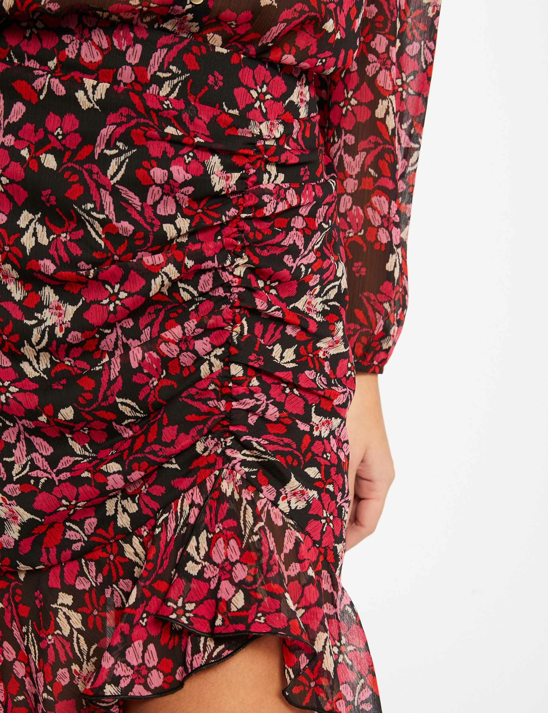 Jupe droite froncée imprimé floral multico femme