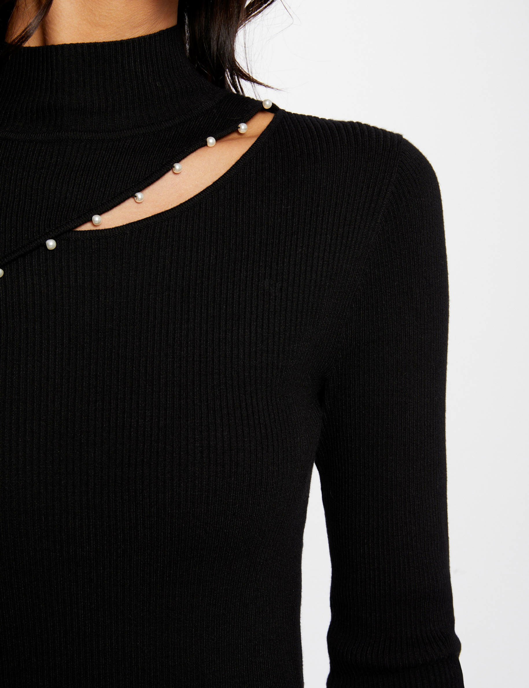 Pull manches longues avec ouverture noir femme