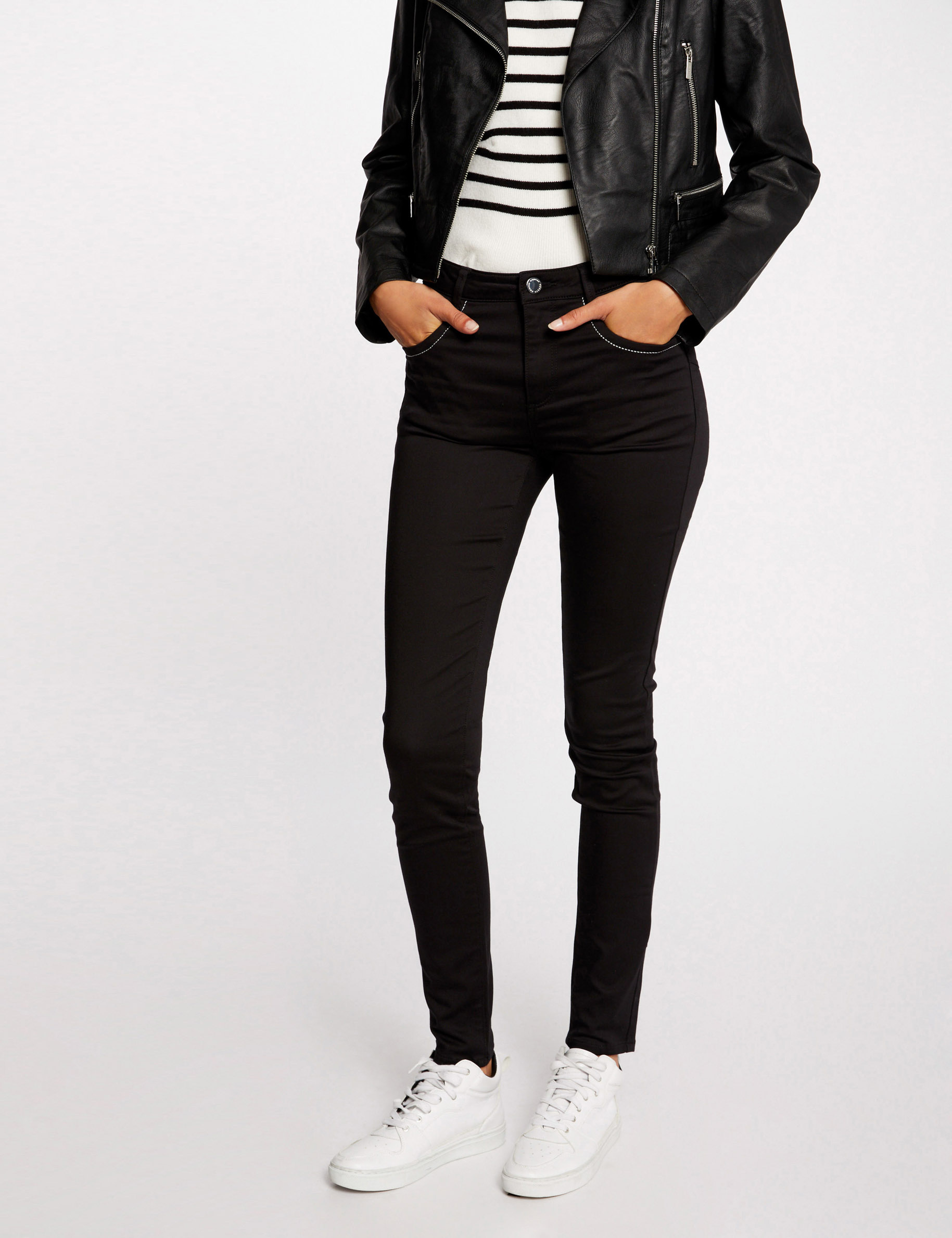 Pantalon slim effet stretch noir femme Pantalon slim effet stretch noir femme