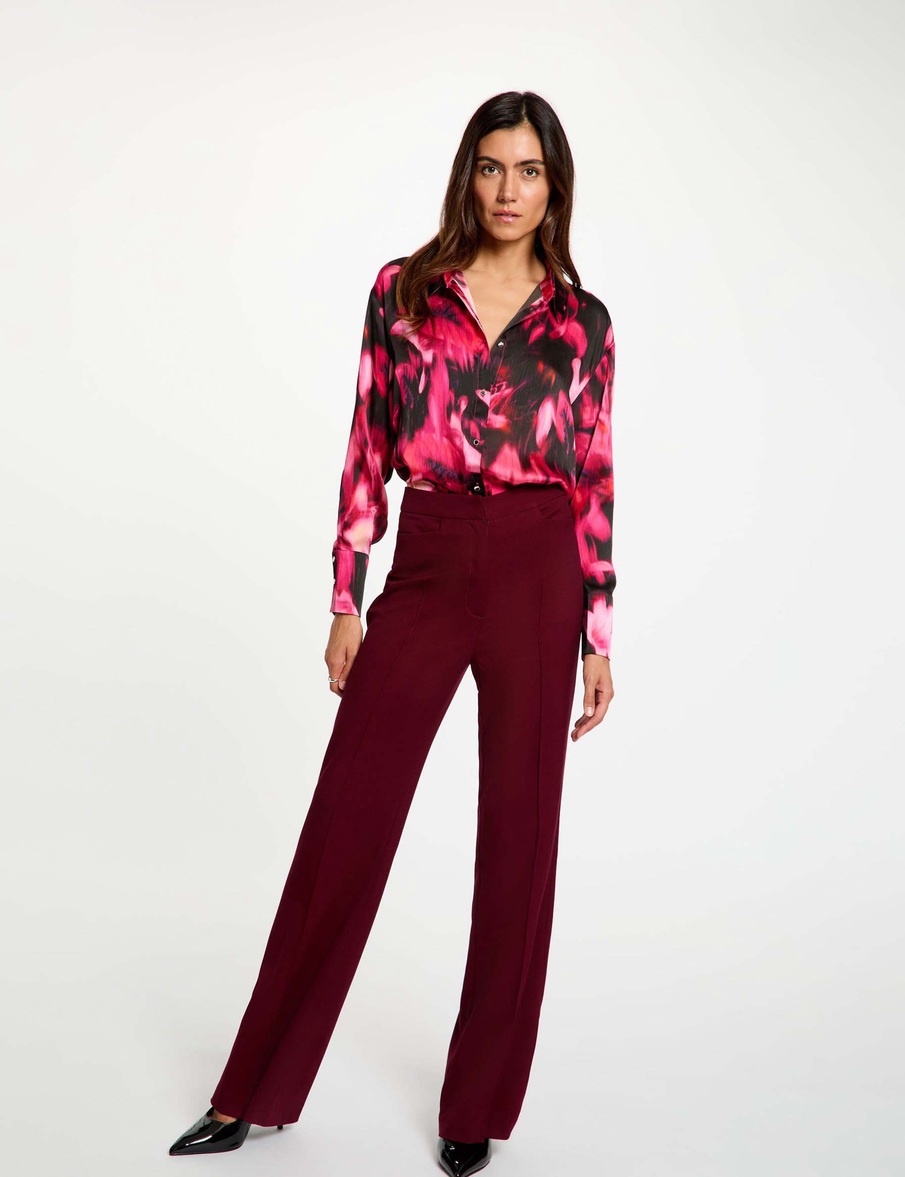 Chemise satin&eacute;e col &agrave; revers multicolore femme