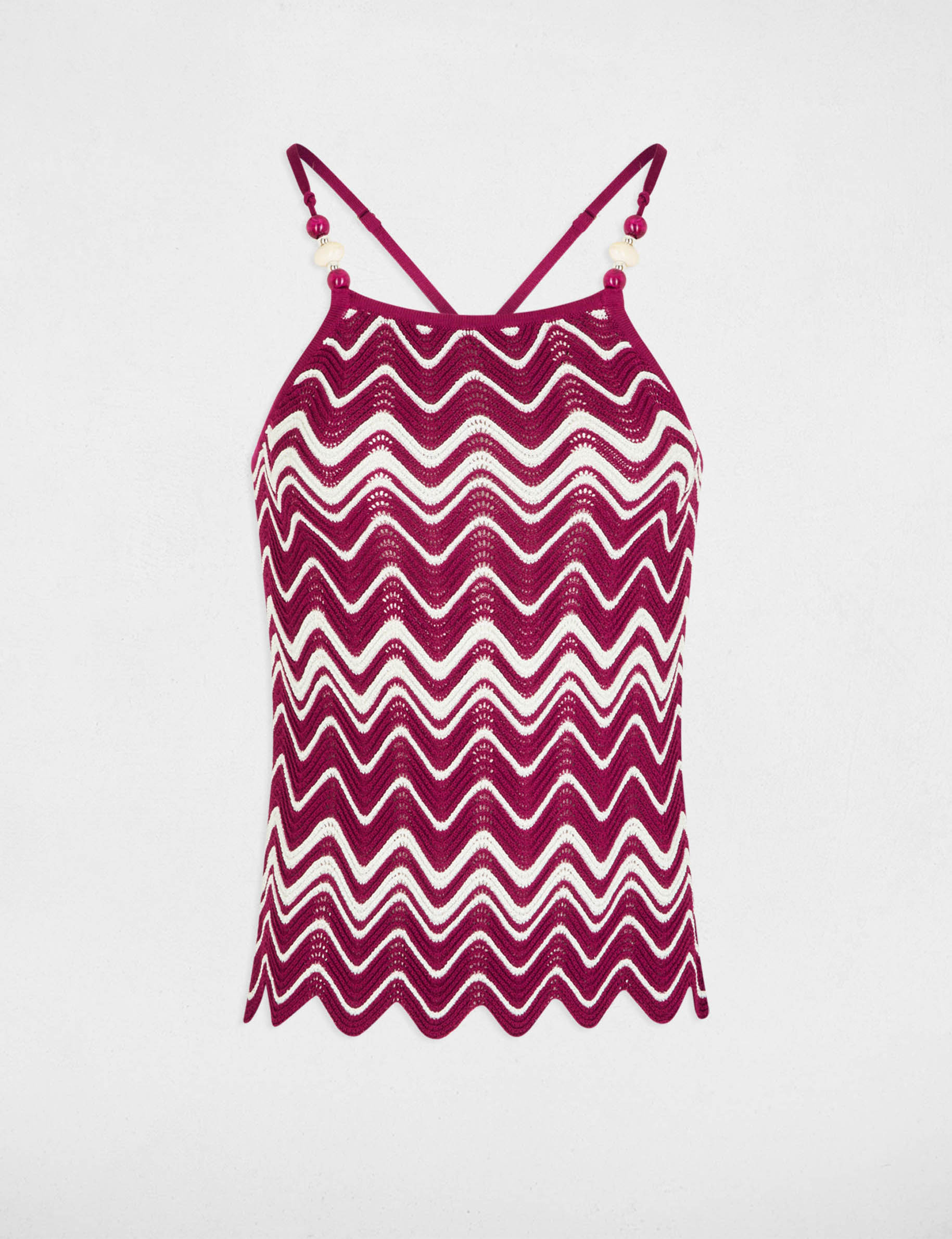 Top en maille imprim&eacute; prune femme