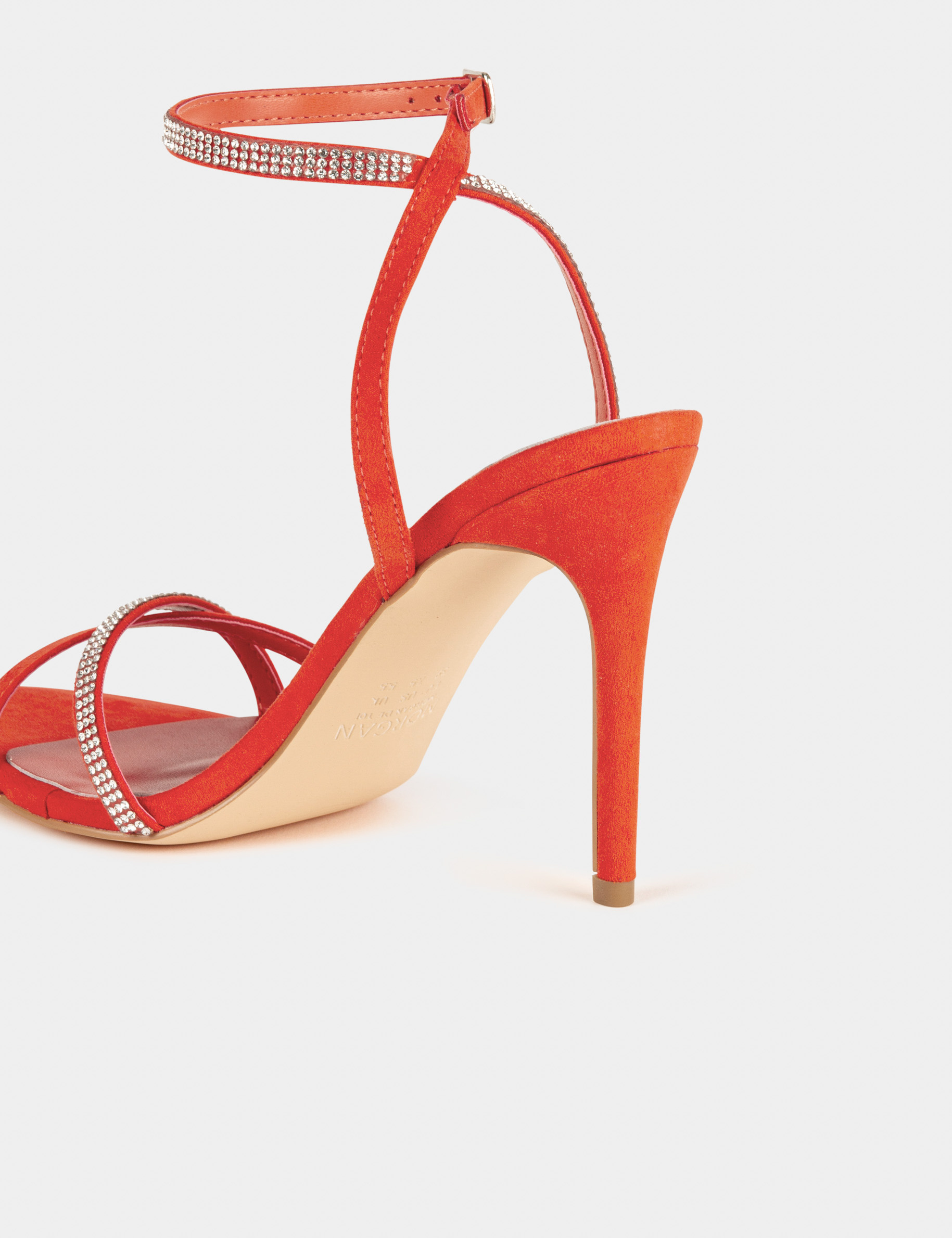 sandales a talons avec details strass orange femme Sandales à talons avec détails strass orange femme