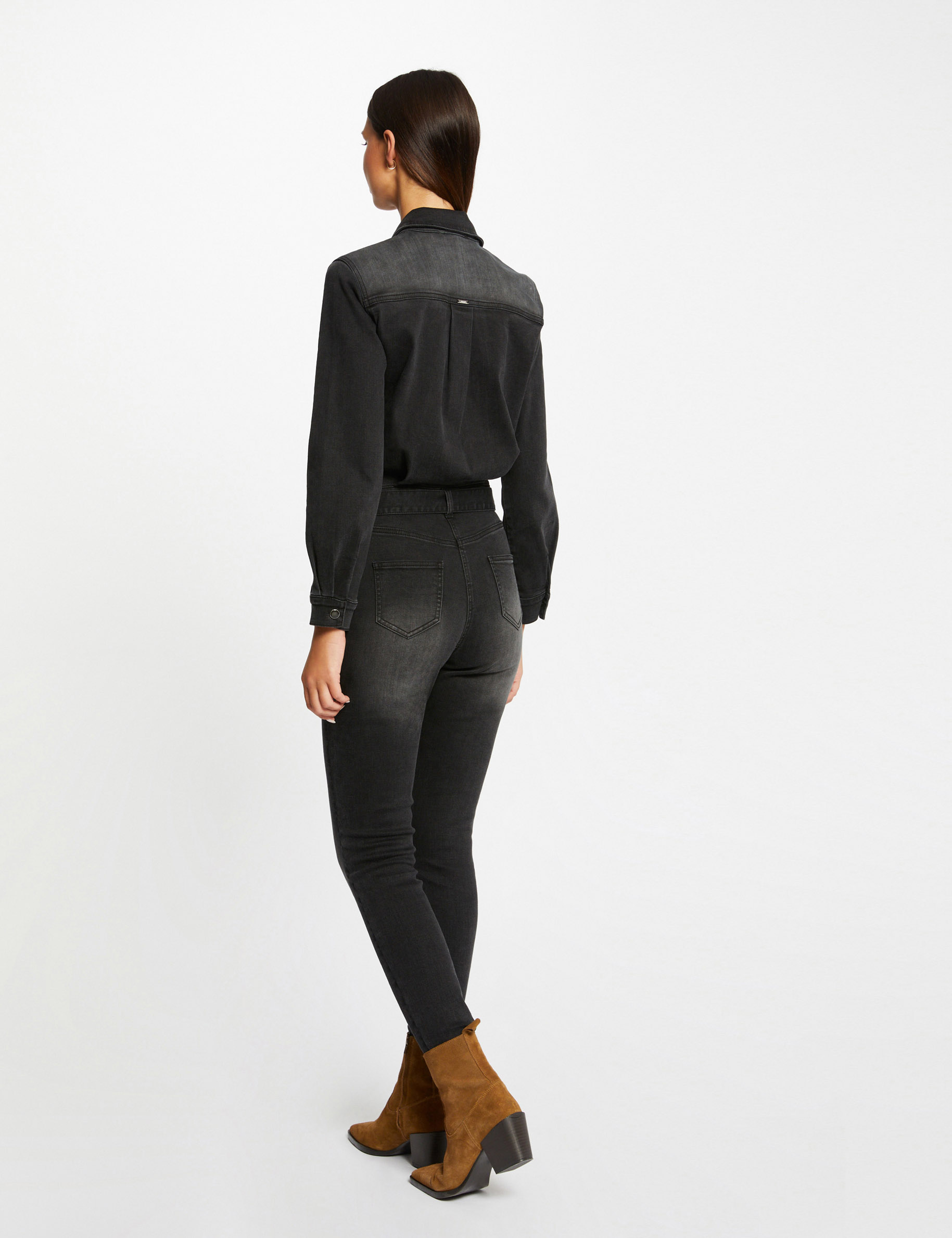 Combinaison ajust e ceintur e en jean gris anthracite femme Morgan