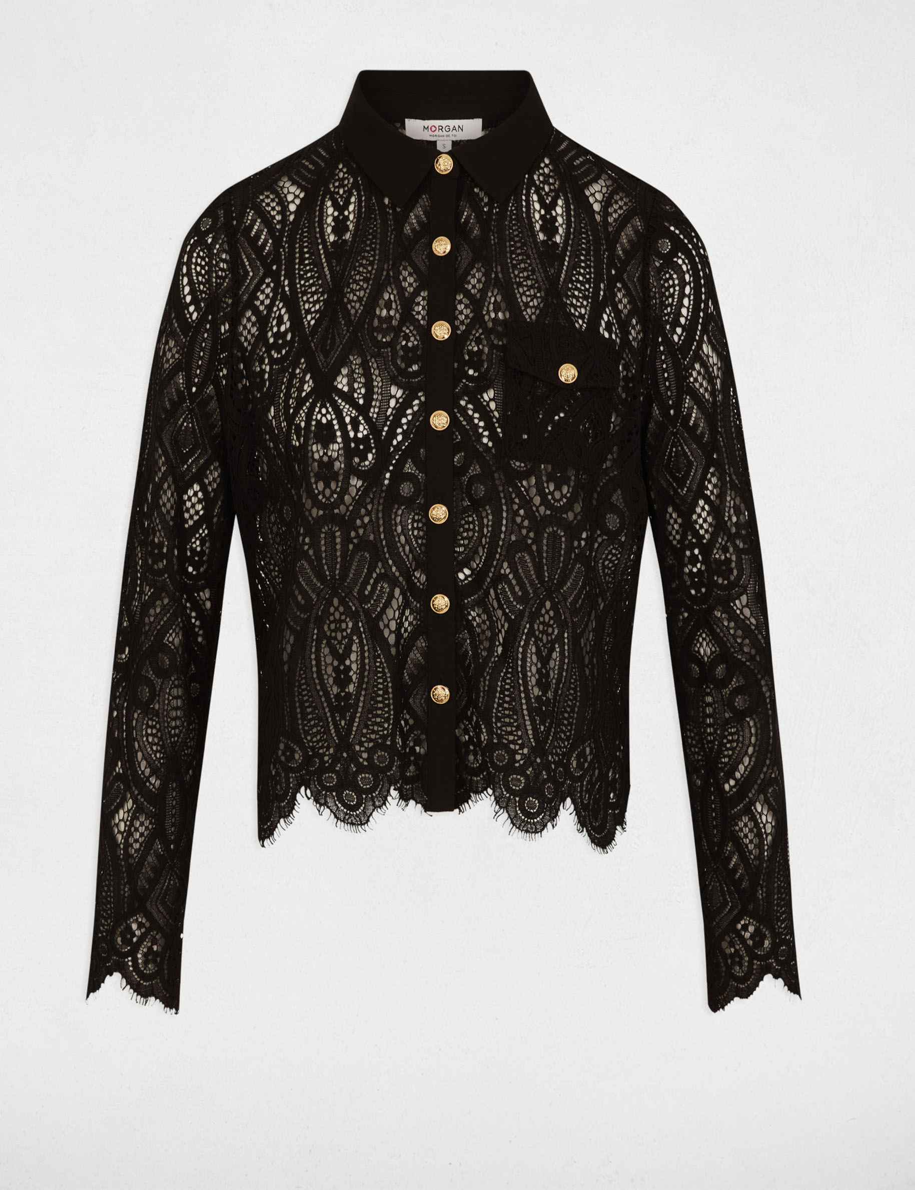 Chemise courte dentelle noir femme