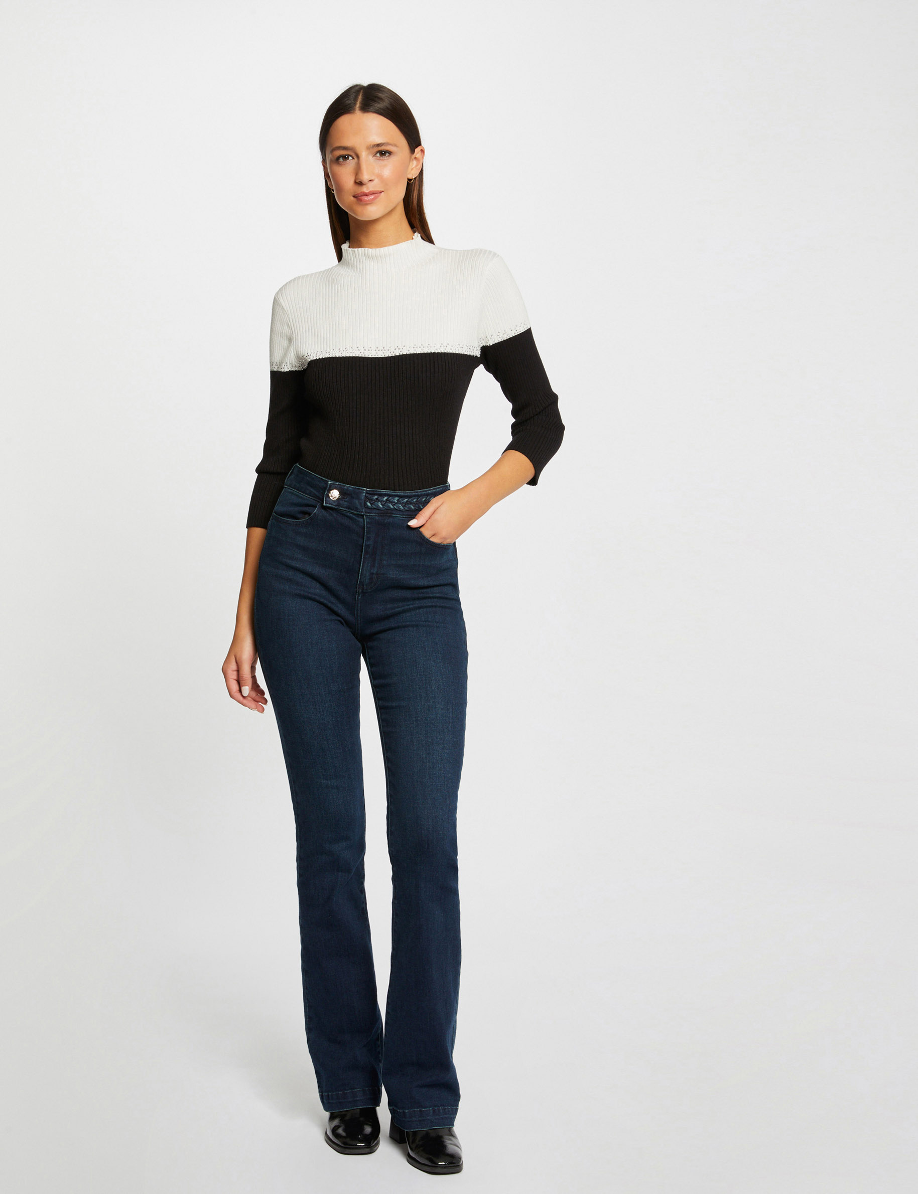 pull manches 34 avec details strass noir femme Pull manches 3/4 avec détails strass noir femme