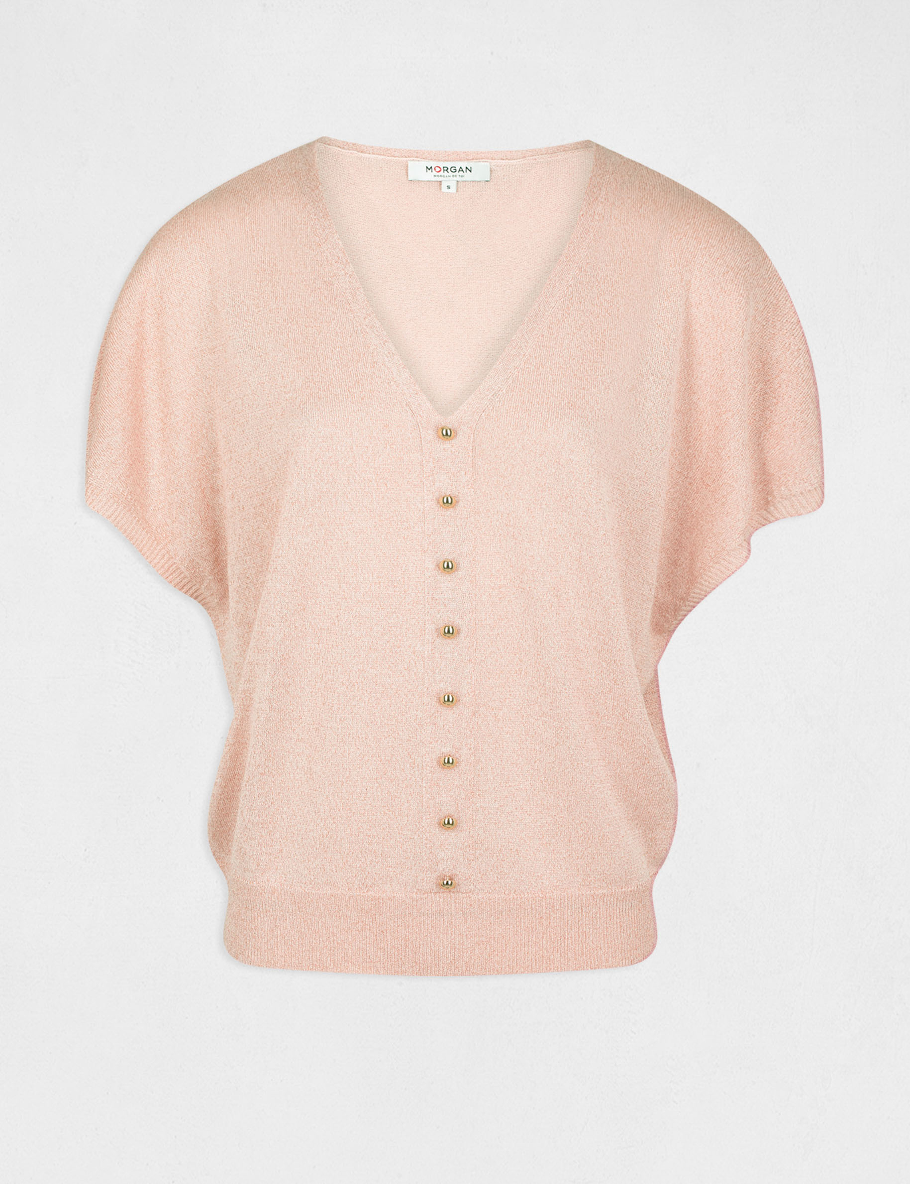 Pull manches courtes avec boutons vieux rose femme Pull manches courtes avec boutons vieux rose femme