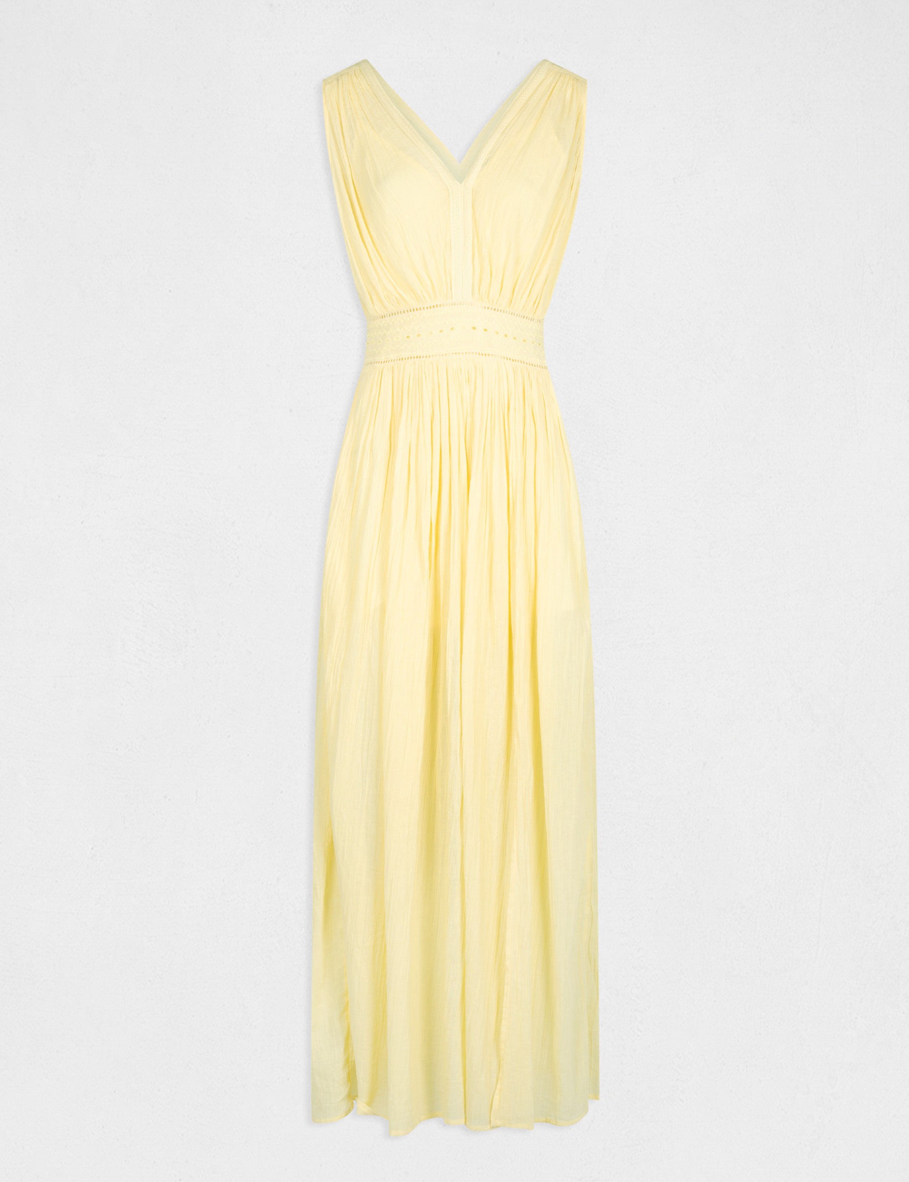 Robe longue droite avec broderie jaune femme