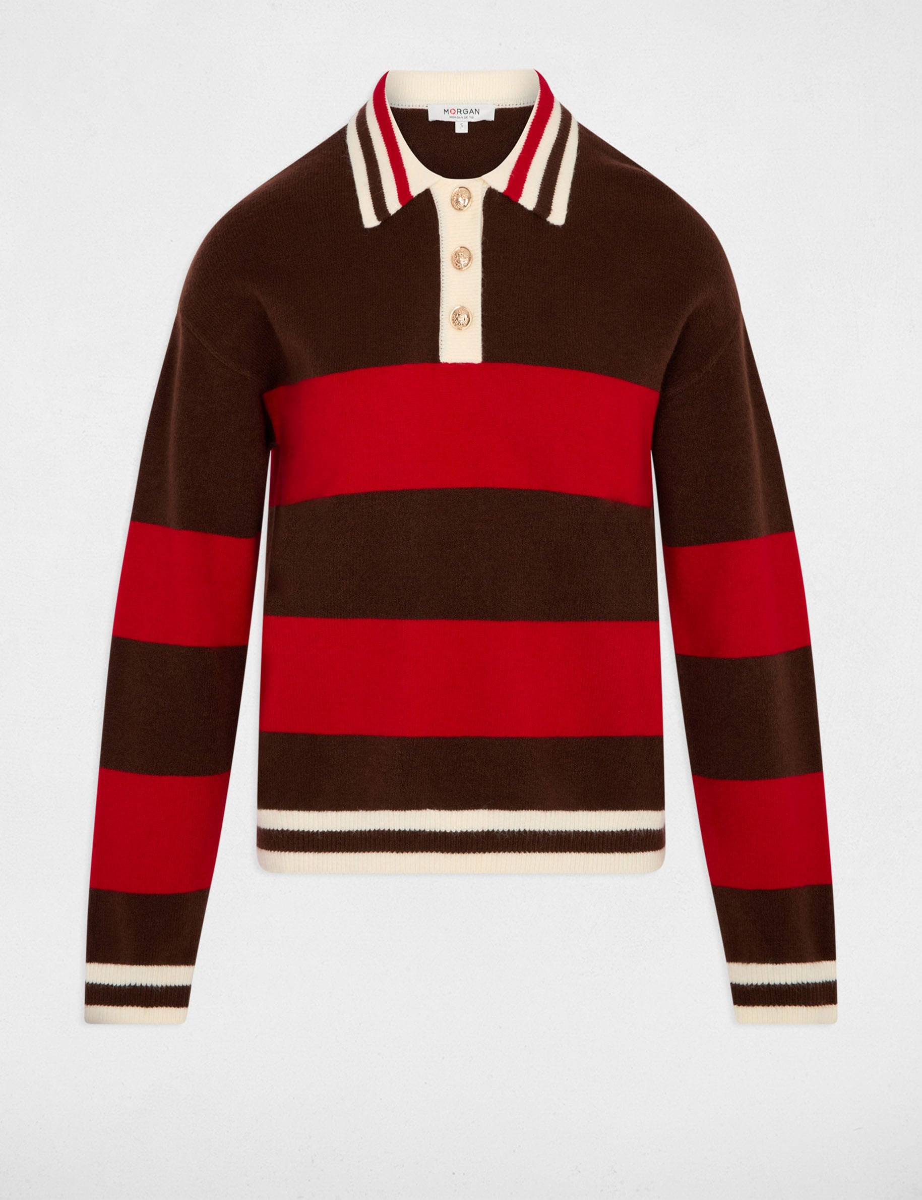 Pull col &agrave; revers marron fonc&eacute; femme