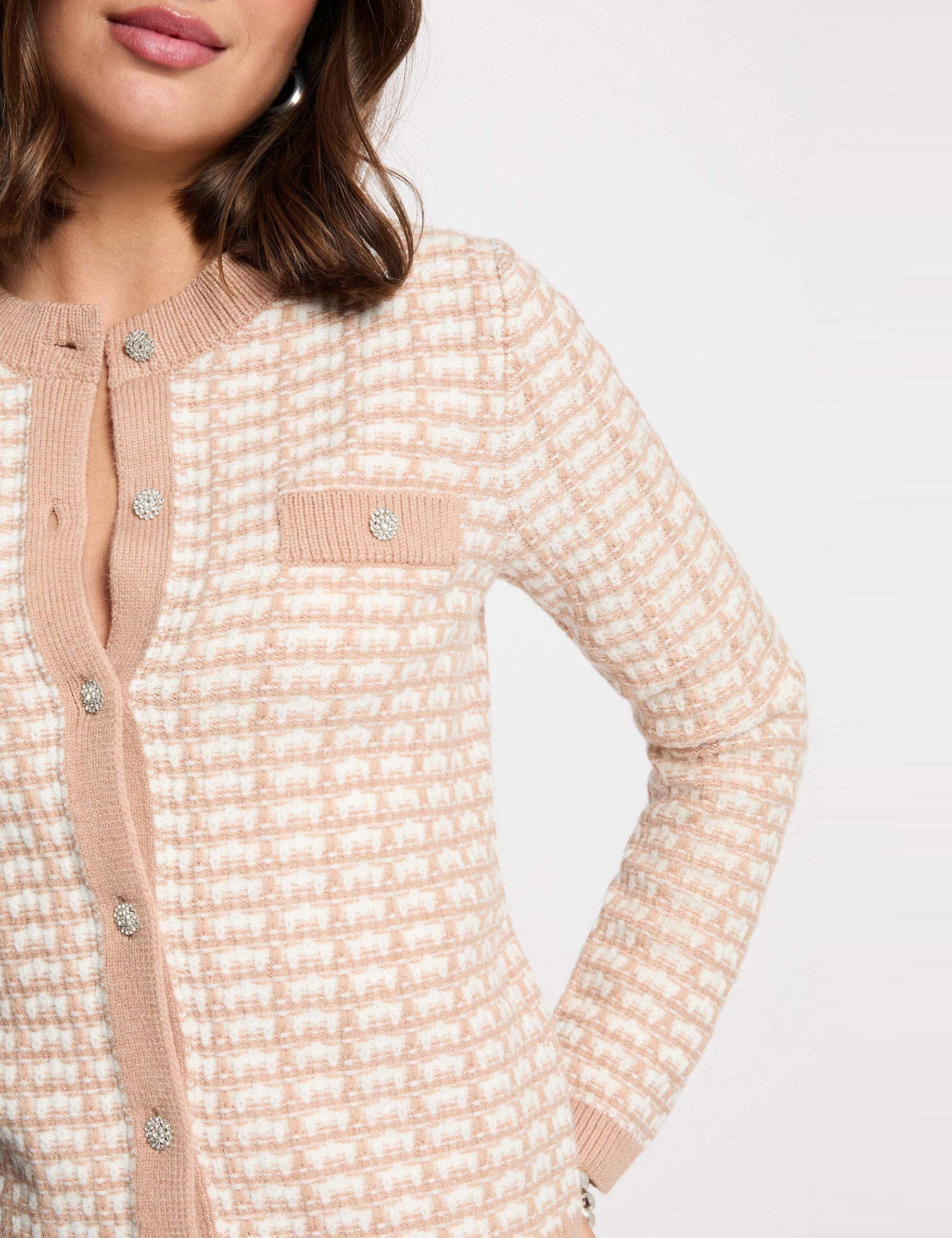 Gilet ajust&eacute; jacquard taupe femme