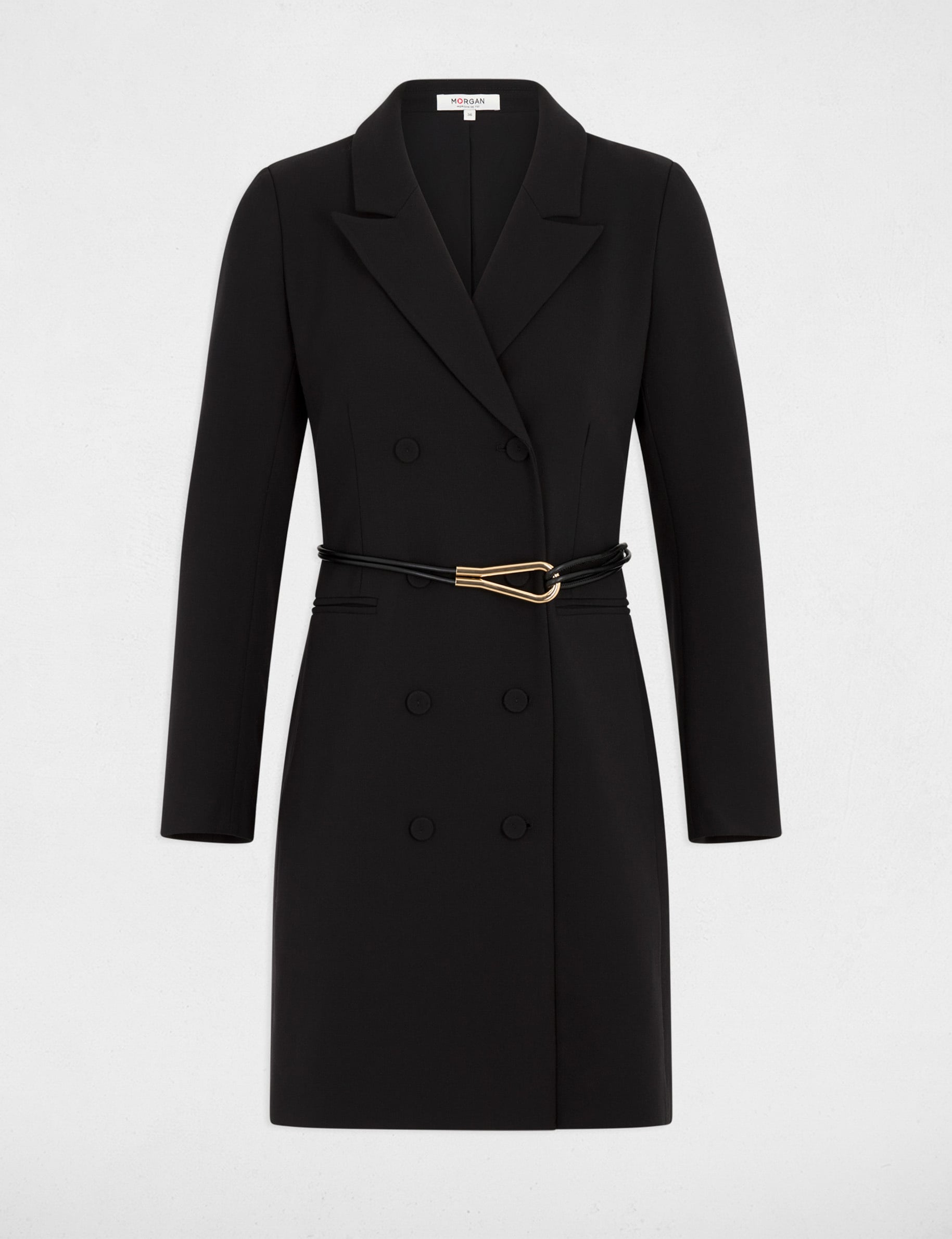 Robe courte col &agrave; revers noir femme