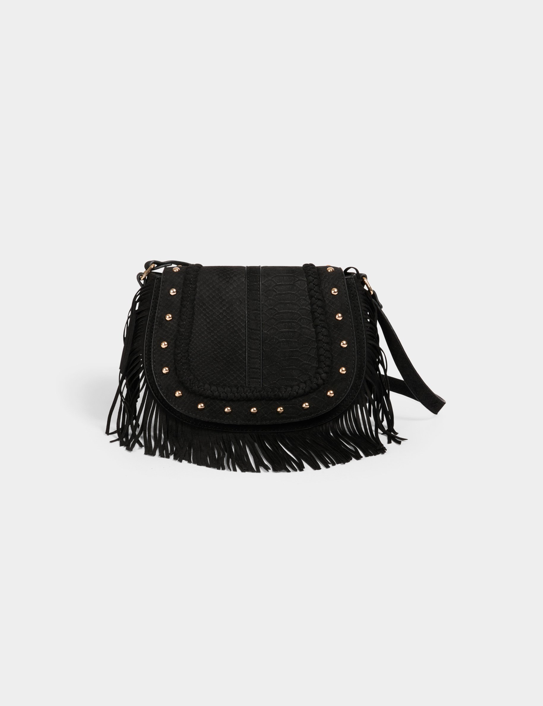 sac besace croco a franges noir femme Sac besace croco à franges noir femme