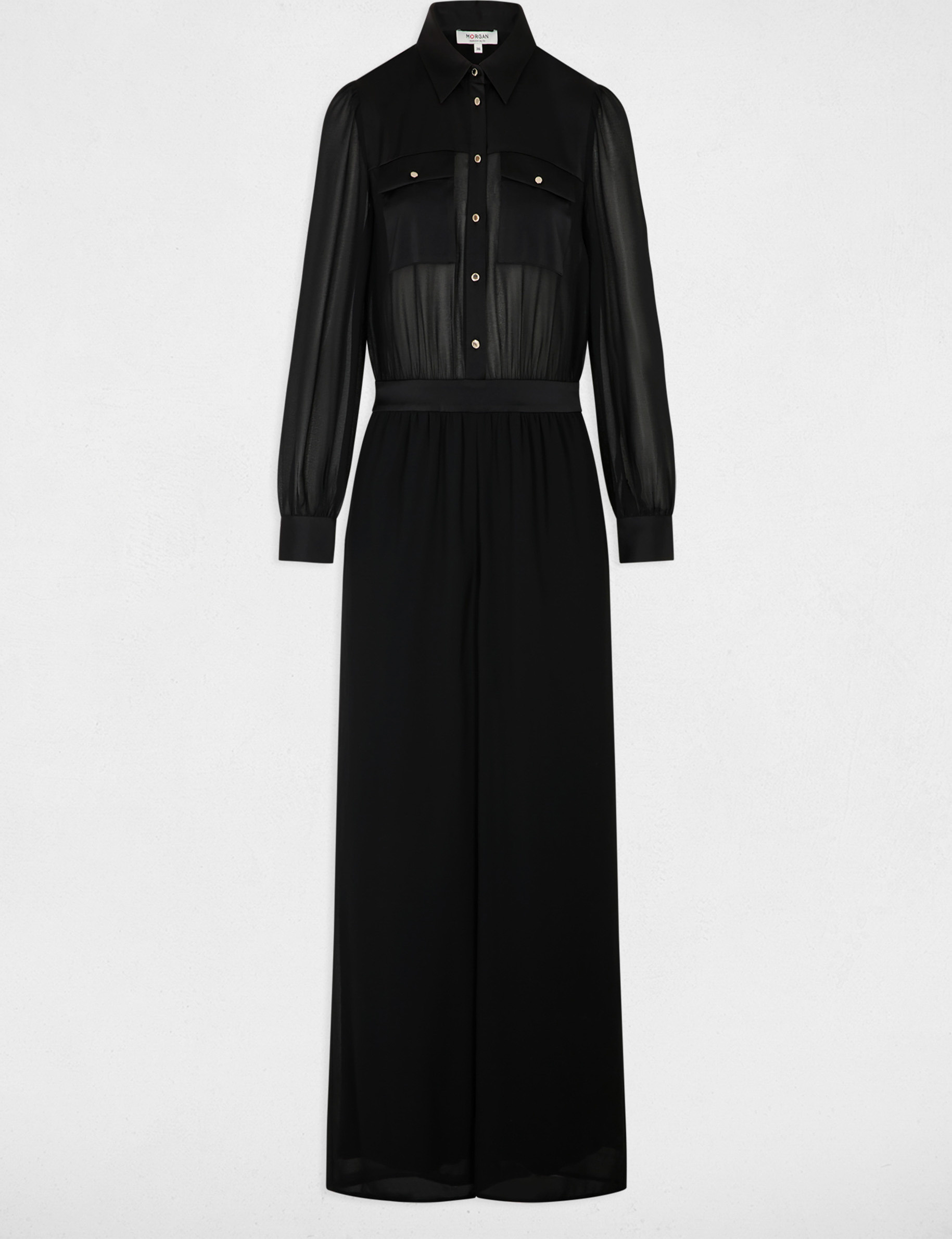 Combinaison fluide col &agrave; revers noir femme