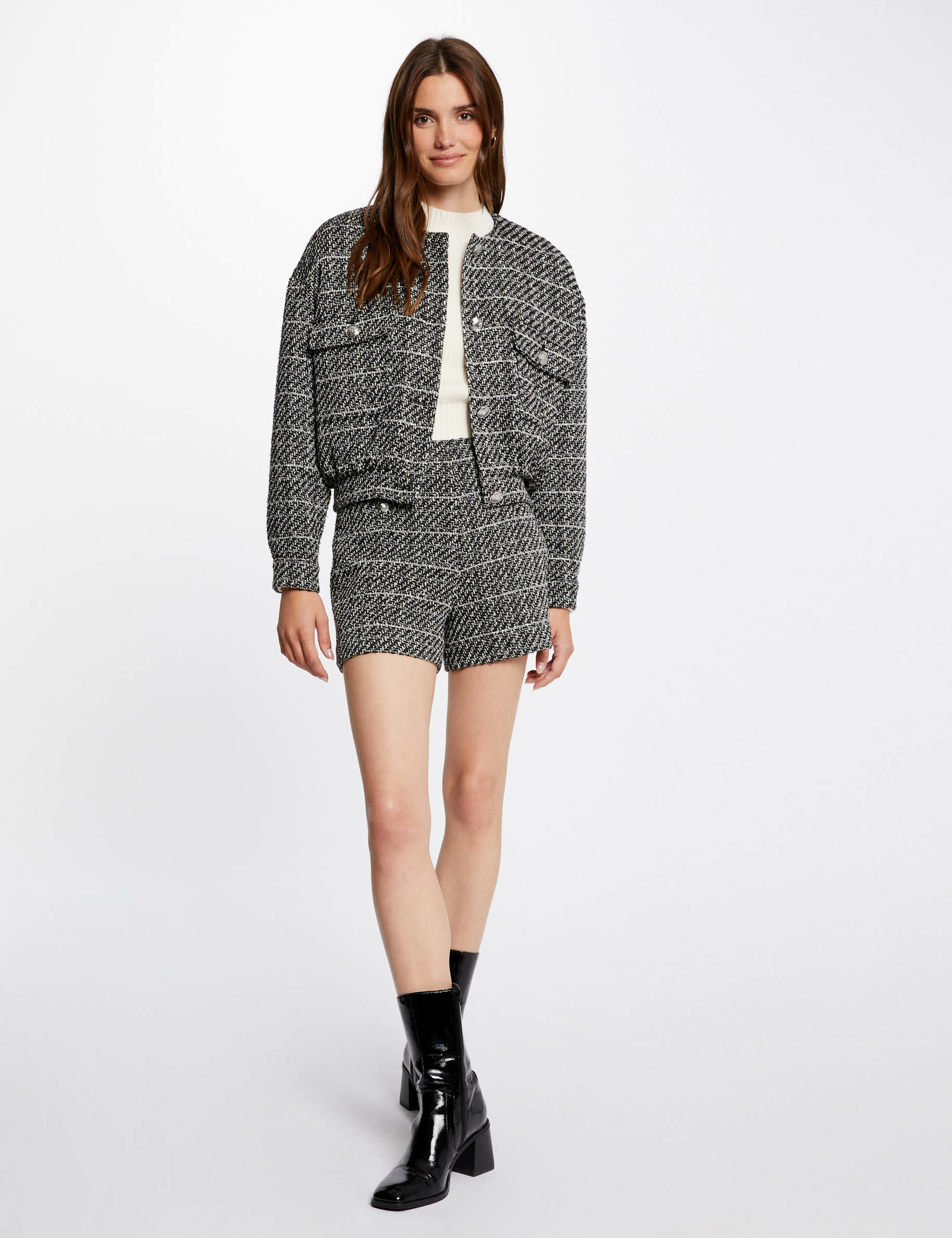 Short droit avec fils métallisés noir femme